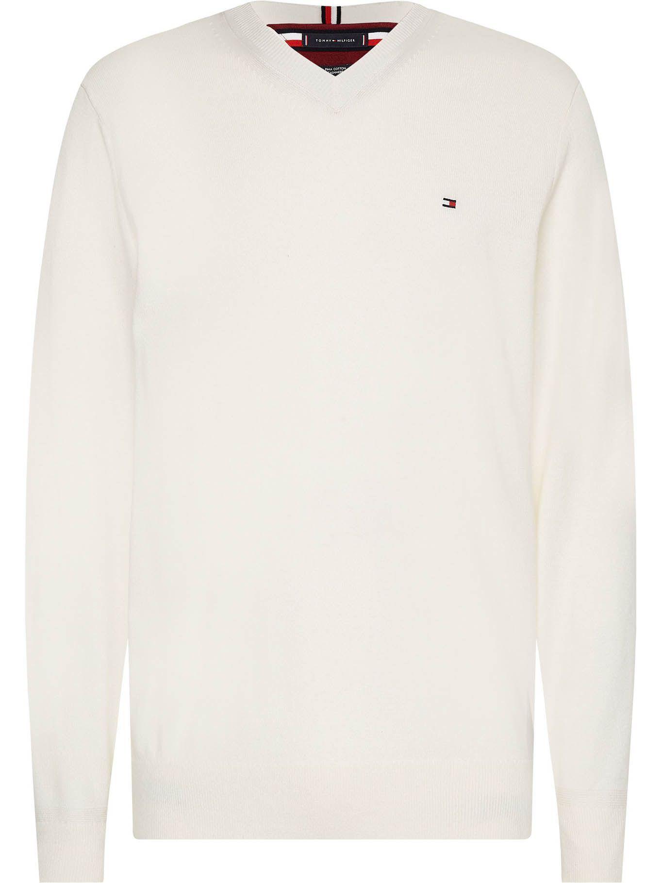 Sweater Pima Cashmere V-Neck Blanco Tommy Hilfiger-0