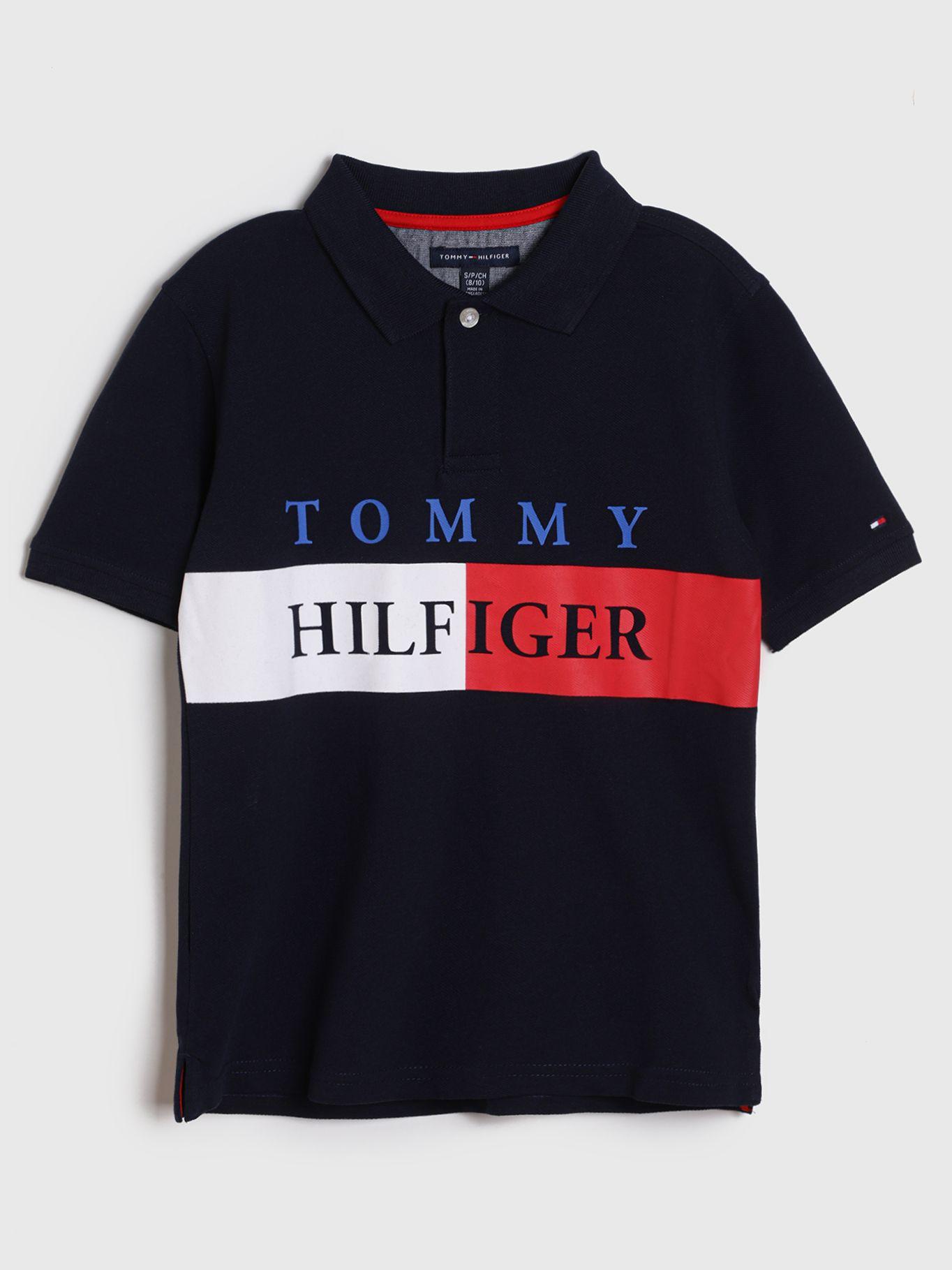 Polo Split Stripe Logo Azul Tommy Hilfiger-0