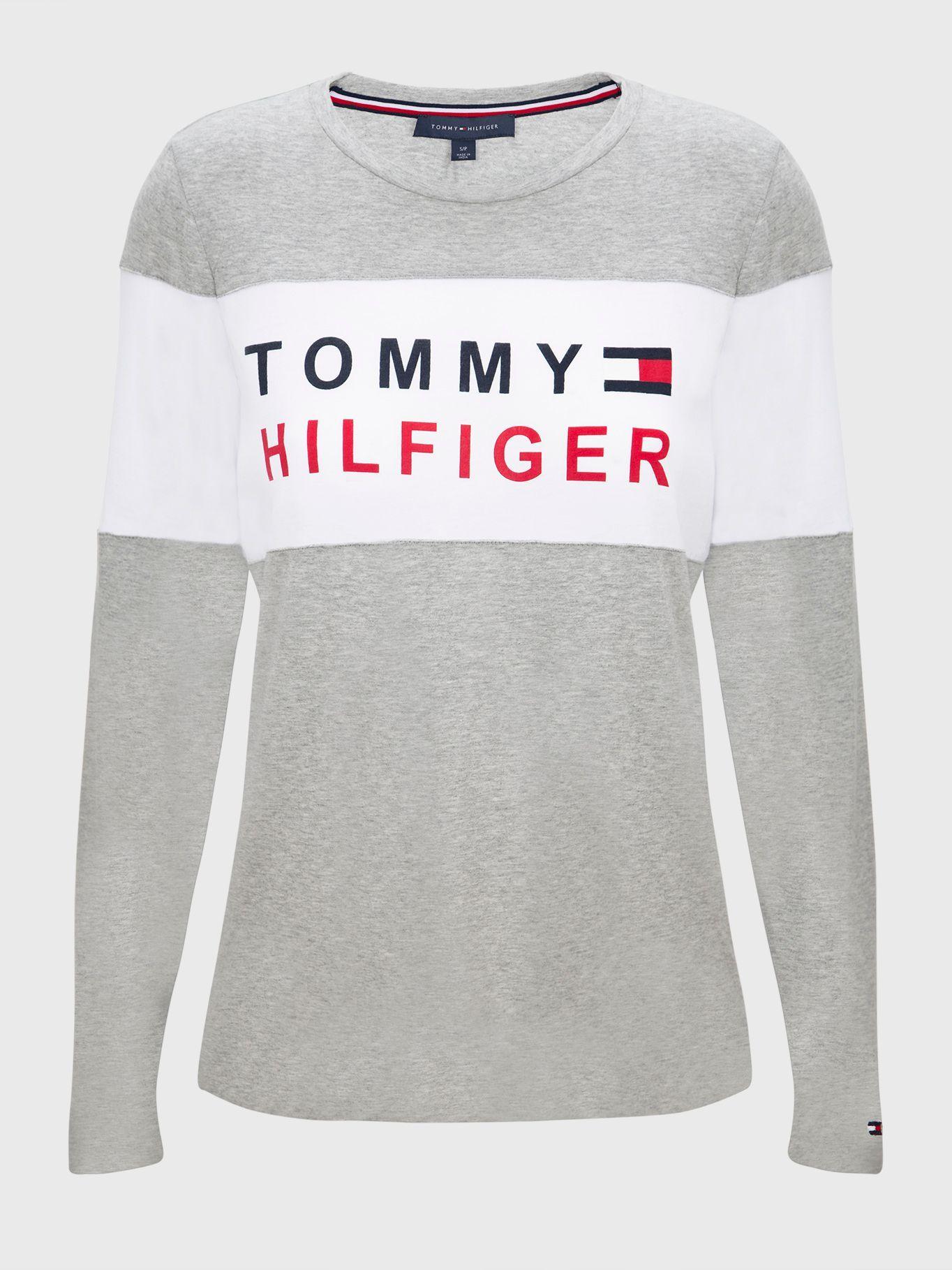 Polera Manga Larga Color Block Logo Gris Tommy Hilfiger-0