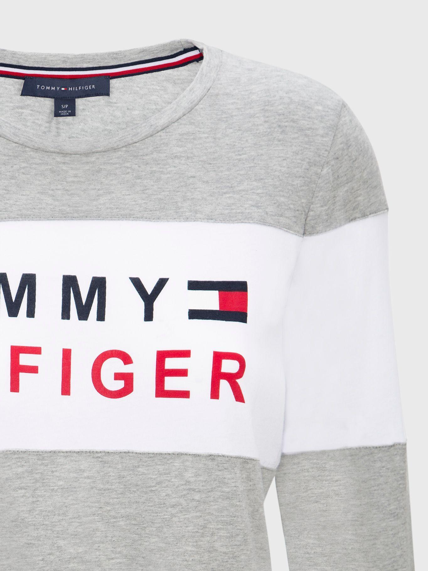 Polera Manga Larga Color Block Logo Gris Tommy Hilfiger-2