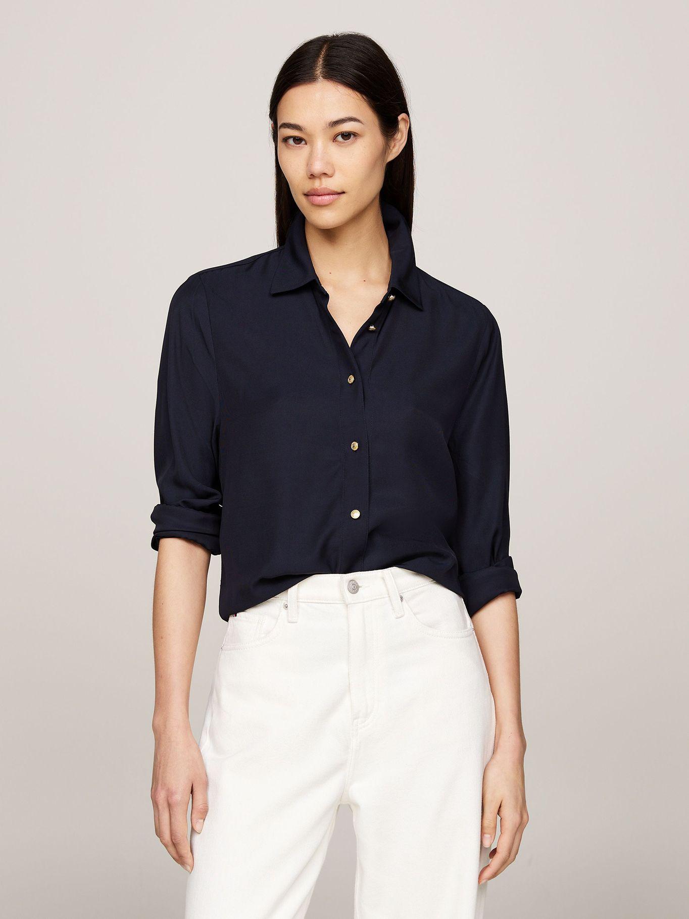 Camisa Gold Button De Viscosa Azul Tommy Hilfiger-0
