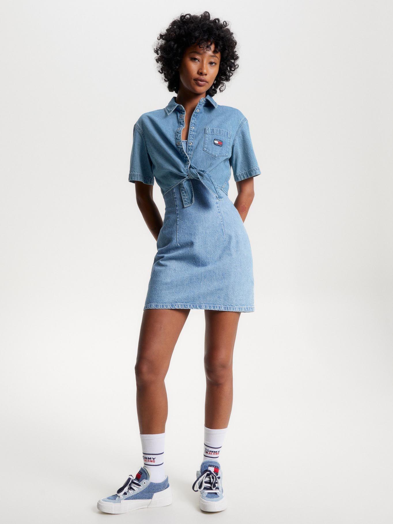 Camisa Crop Denim Con Logo Azul Tommy Jeans-1