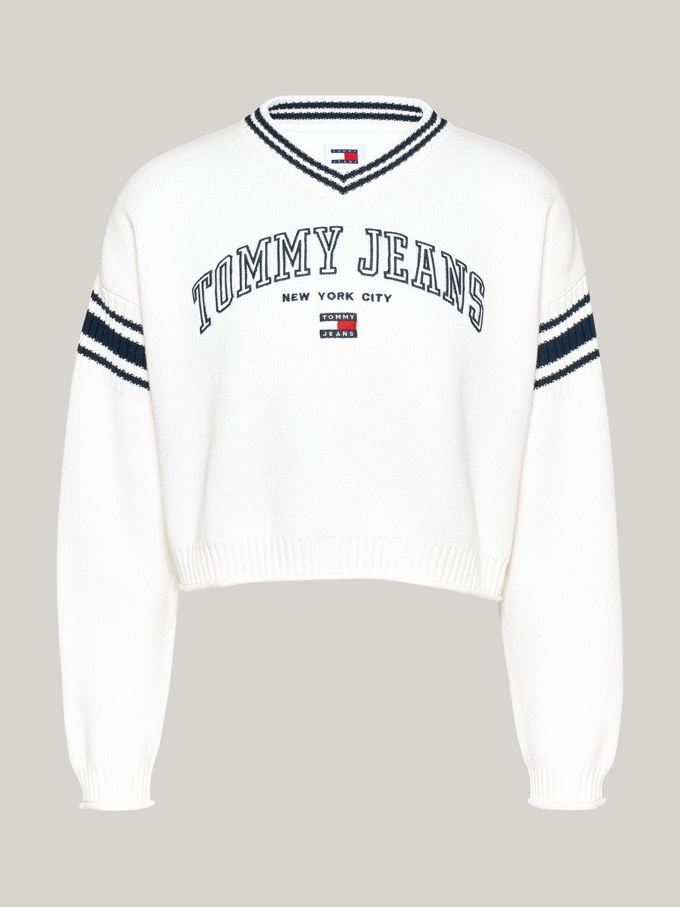 Sweater Cropped Varsity Logo Blanco Tommy Hilfiger-4