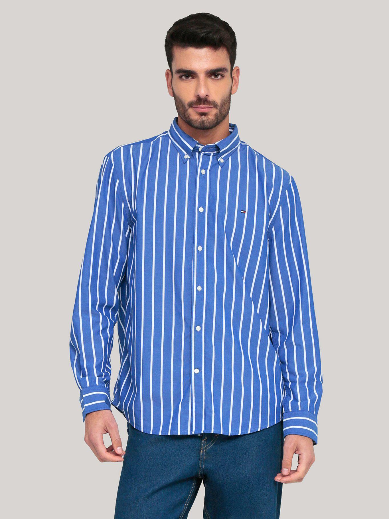 Camisa Poplin Con Diseño De Rayas Azul Tommy Hilfiger-0
