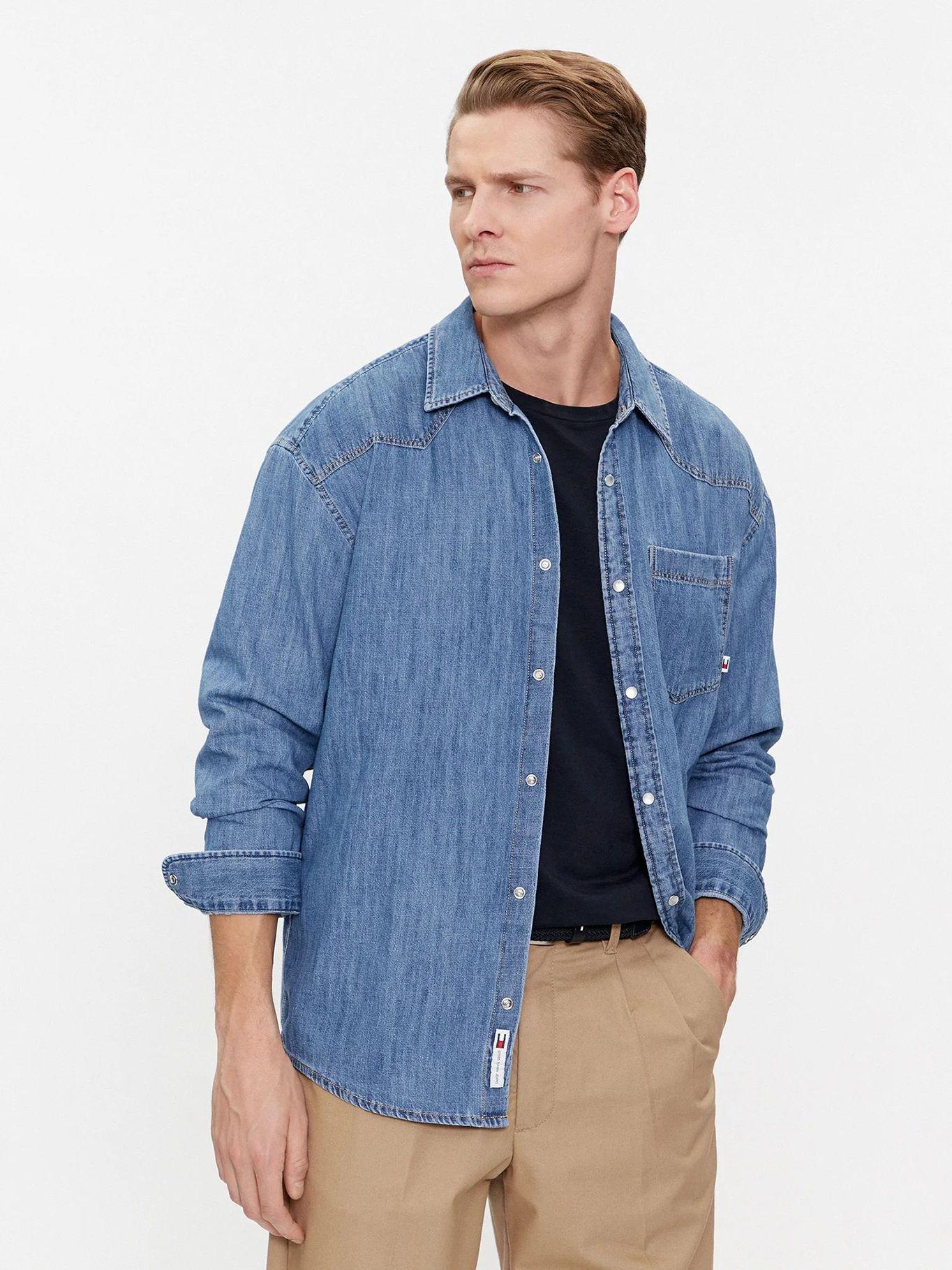 CAMISA DENIM SOLID LOGO AZUL TOMMY JEANS-0