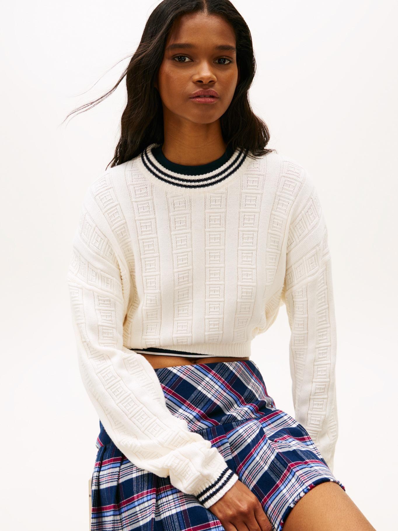 Sweater Trenzado De Logo Relaxed Fit Tommy Jeans Blanco-3