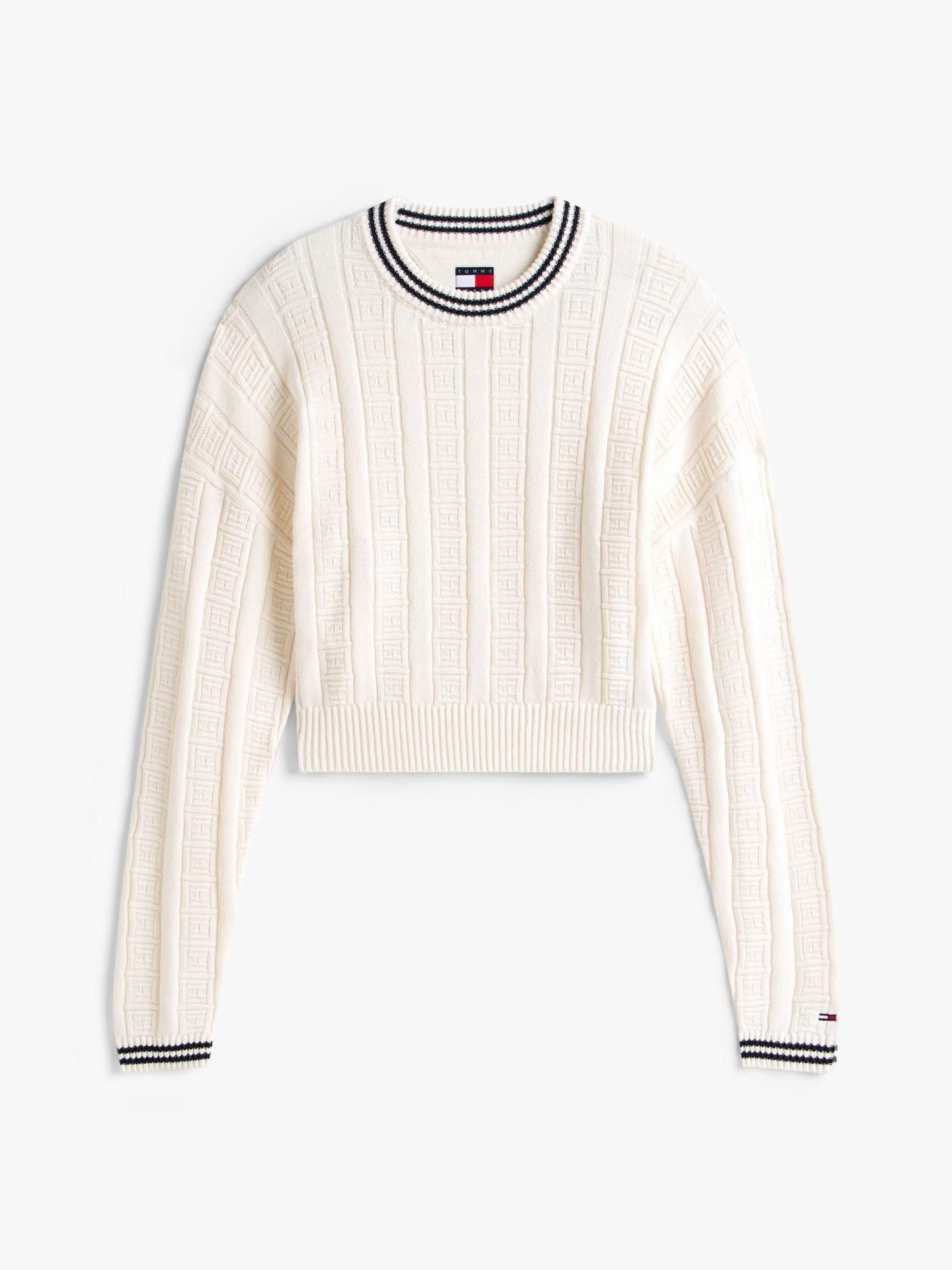 Sweater Trenzado De Logo Relaxed Fit Tommy Jeans Blanco-4