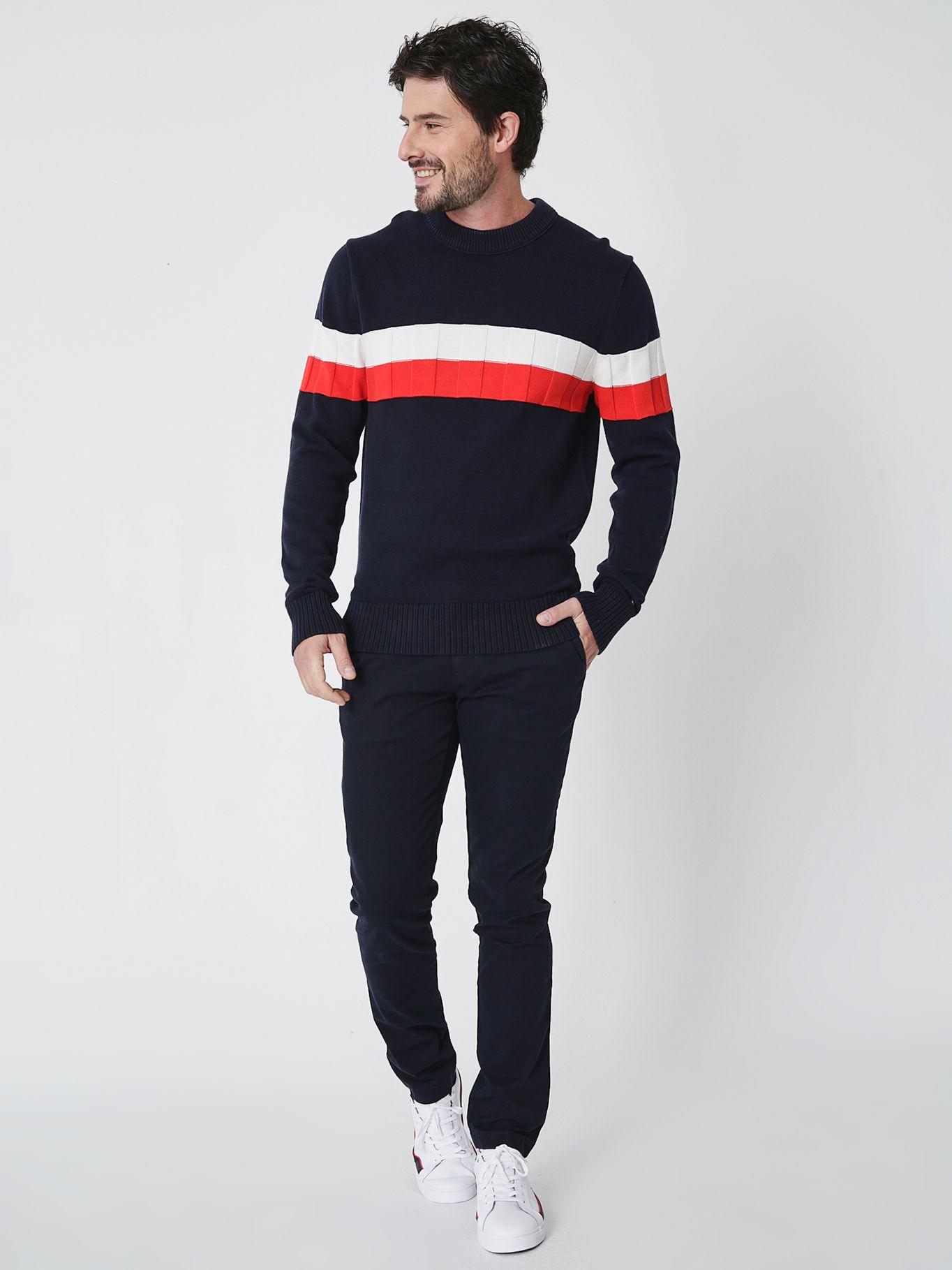 Sweater C-Neck Color Block Azul Tommy Hilfiger-2