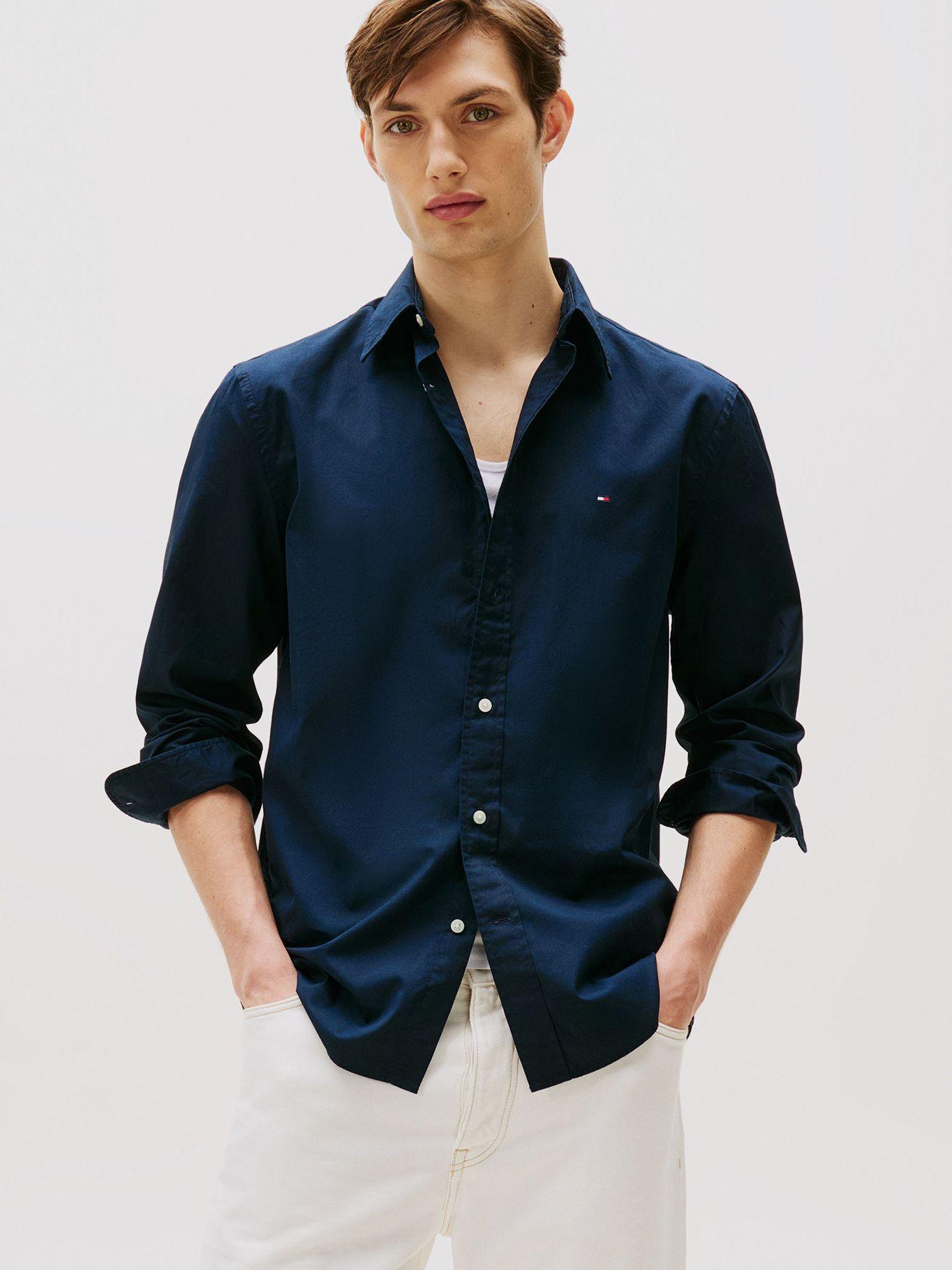 Camisa Flex Poplin Regular Azul Tommy Hilfiger-0