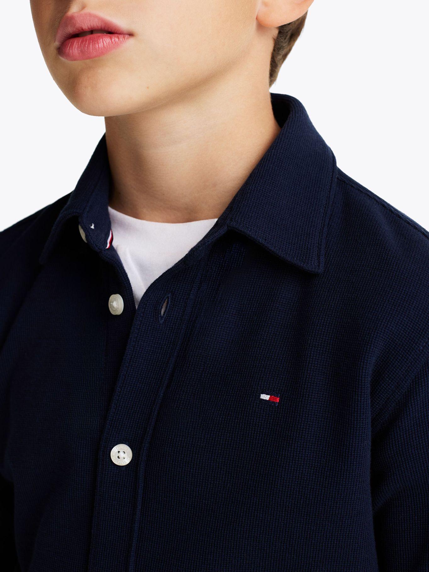 Camisa Micro Waffle Con Logo Azul Tommy Hilfiger-3