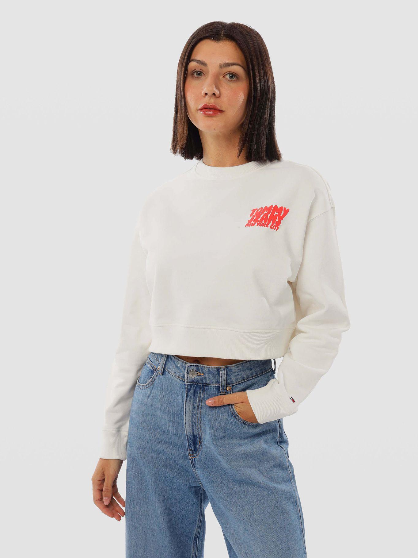 Polerón Cropped Bubble Logo Blanco Tommy Jeans-0