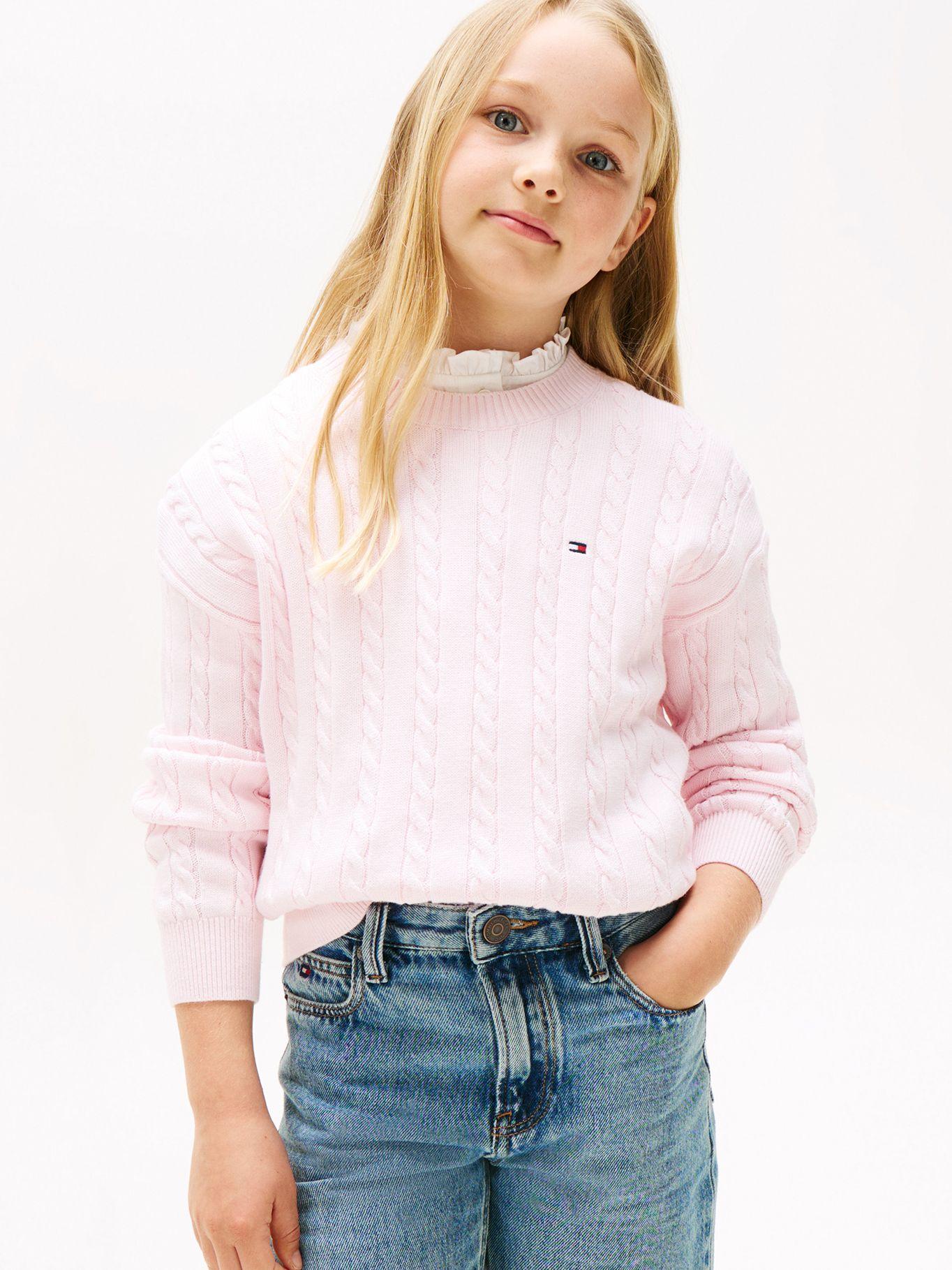 Sweater De Niña De Punto Trenzado Rosado Tommy Hilfiger-0