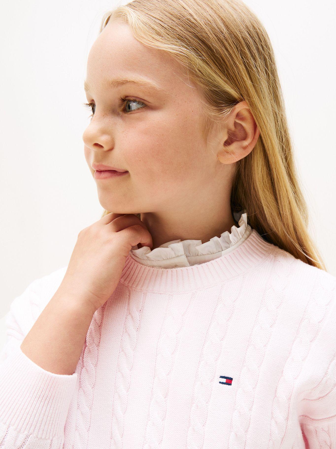 Sweater De Niña De Punto Trenzado Rosado Tommy Hilfiger-3