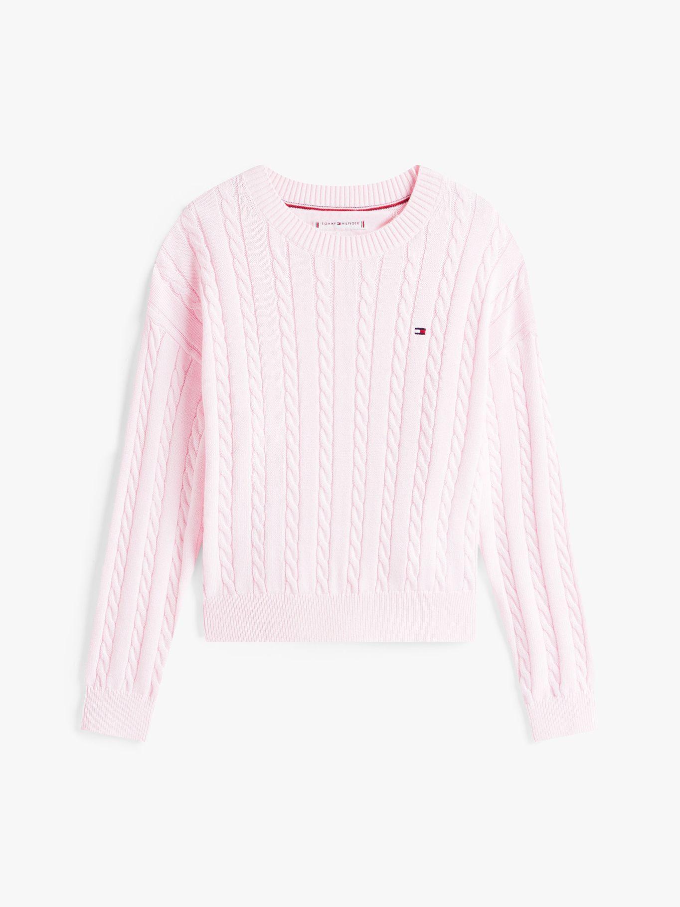 Sweater De Niña De Punto Trenzado Rosado Tommy Hilfiger-4