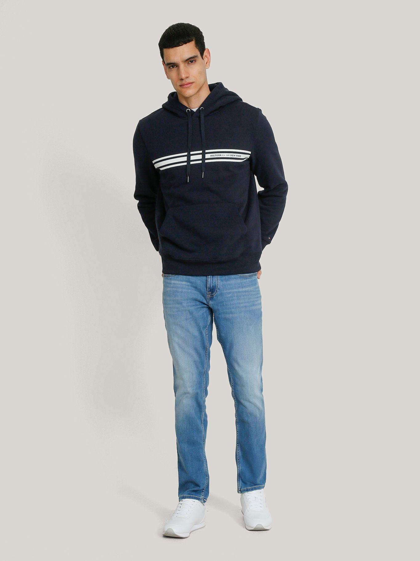Polerón Hoodie Con Logo Central De Rayas Azul Tommy Hilfiger-1