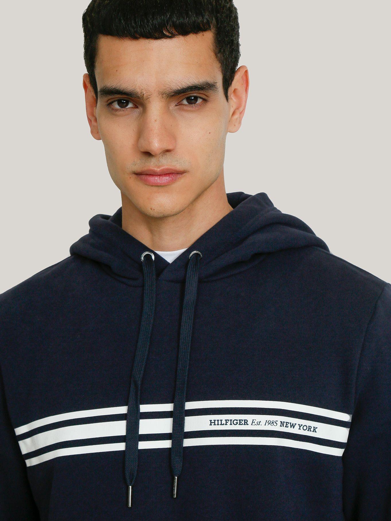 Polerón Hoodie Con Logo Central De Rayas Azul Tommy Hilfiger-4