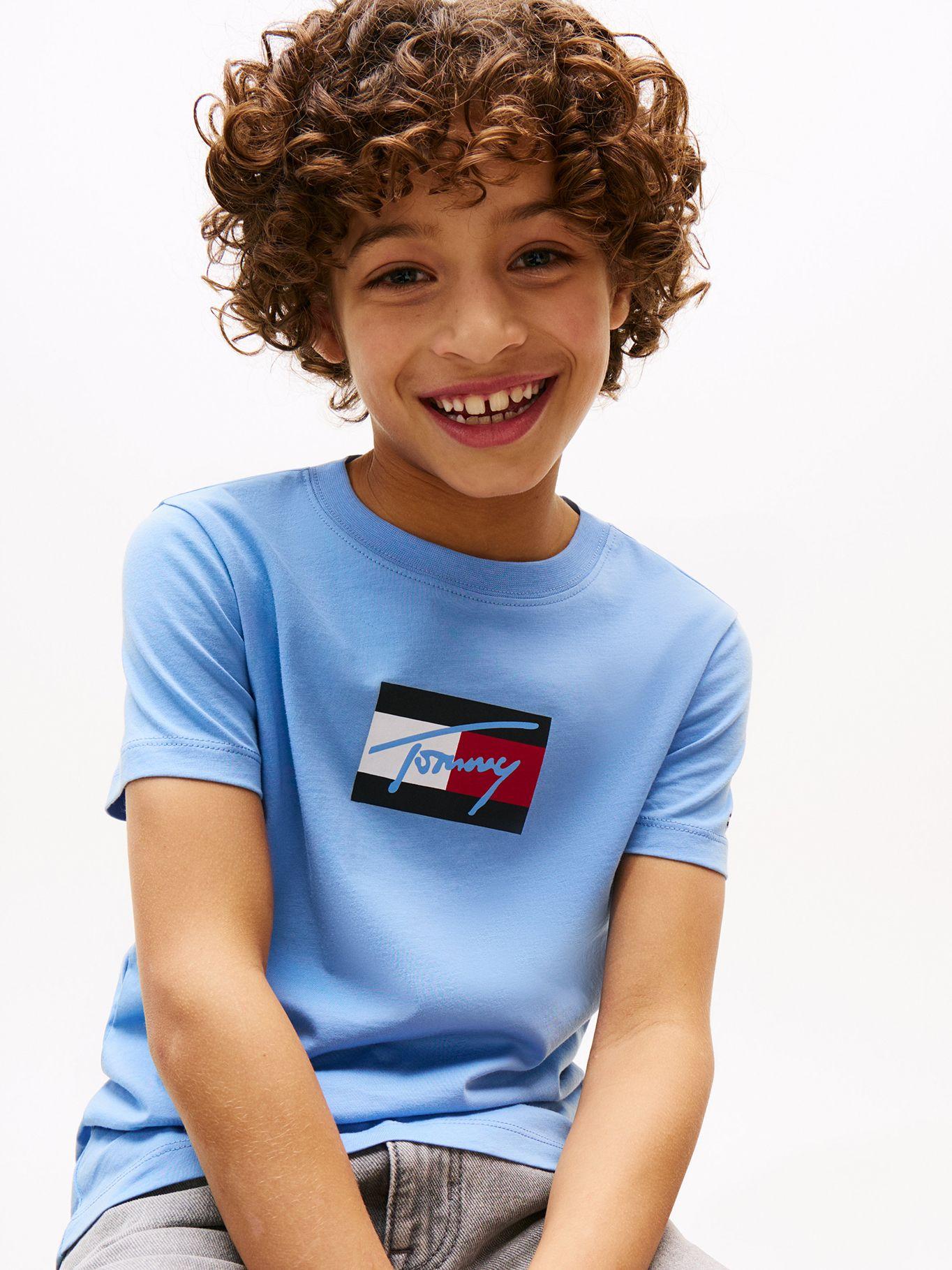 Polera Script Flag Logo Celeste Tommy Hilfiger-3