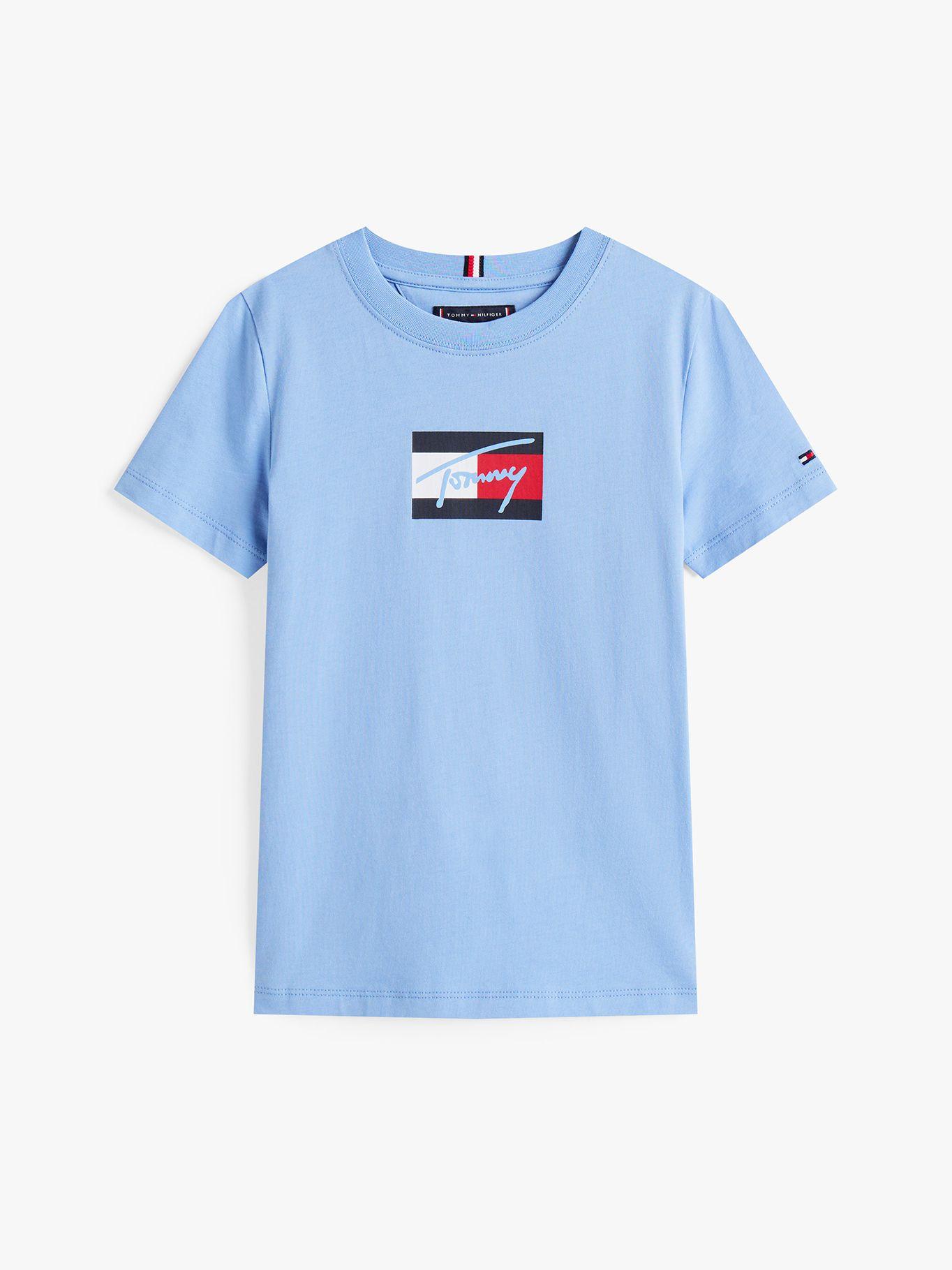 Polera Script Flag Logo Celeste Tommy Hilfiger-4