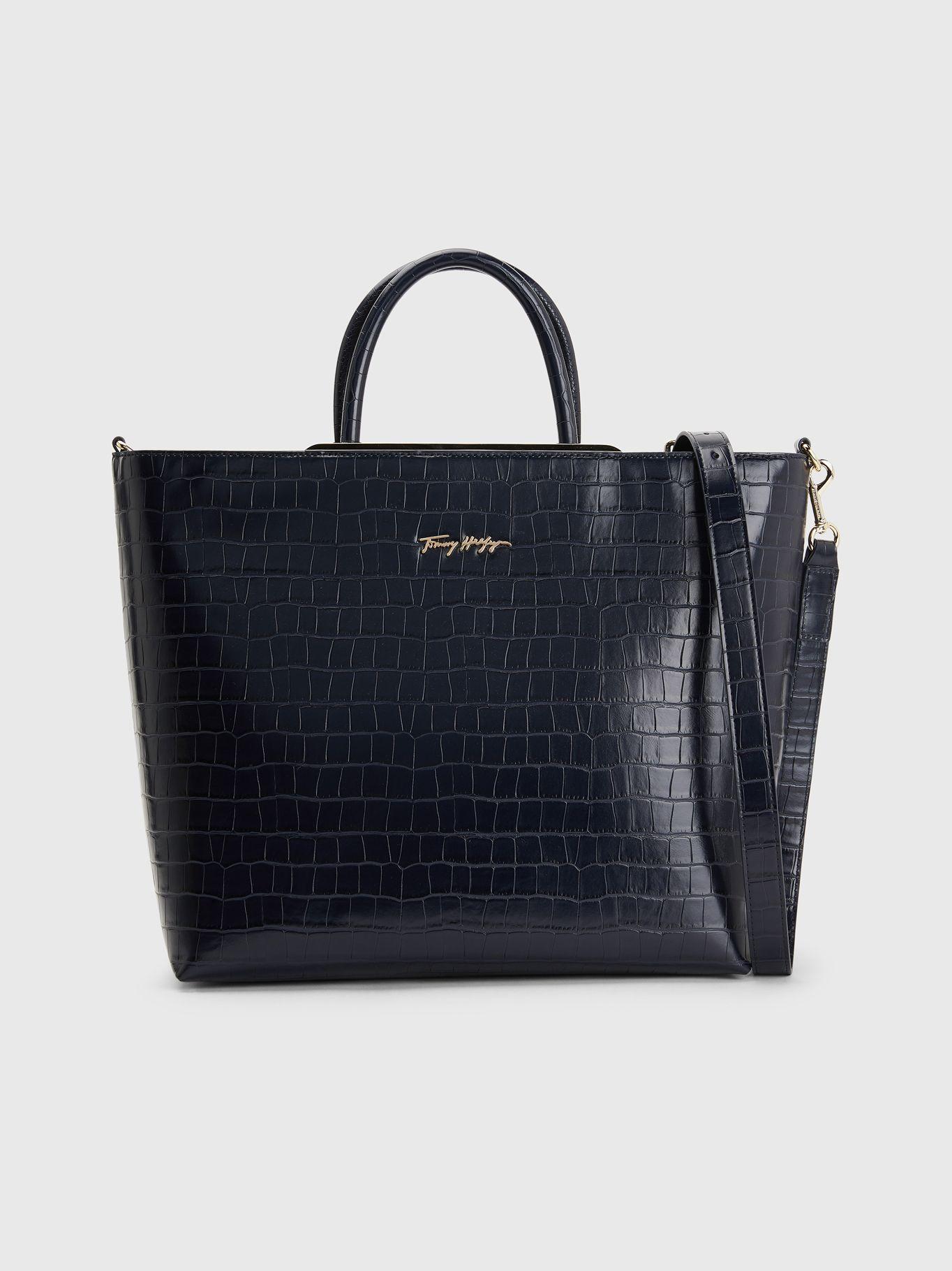 Bolso Tote Efecto Cocodrilo Azul Tommy Hilfiger-0