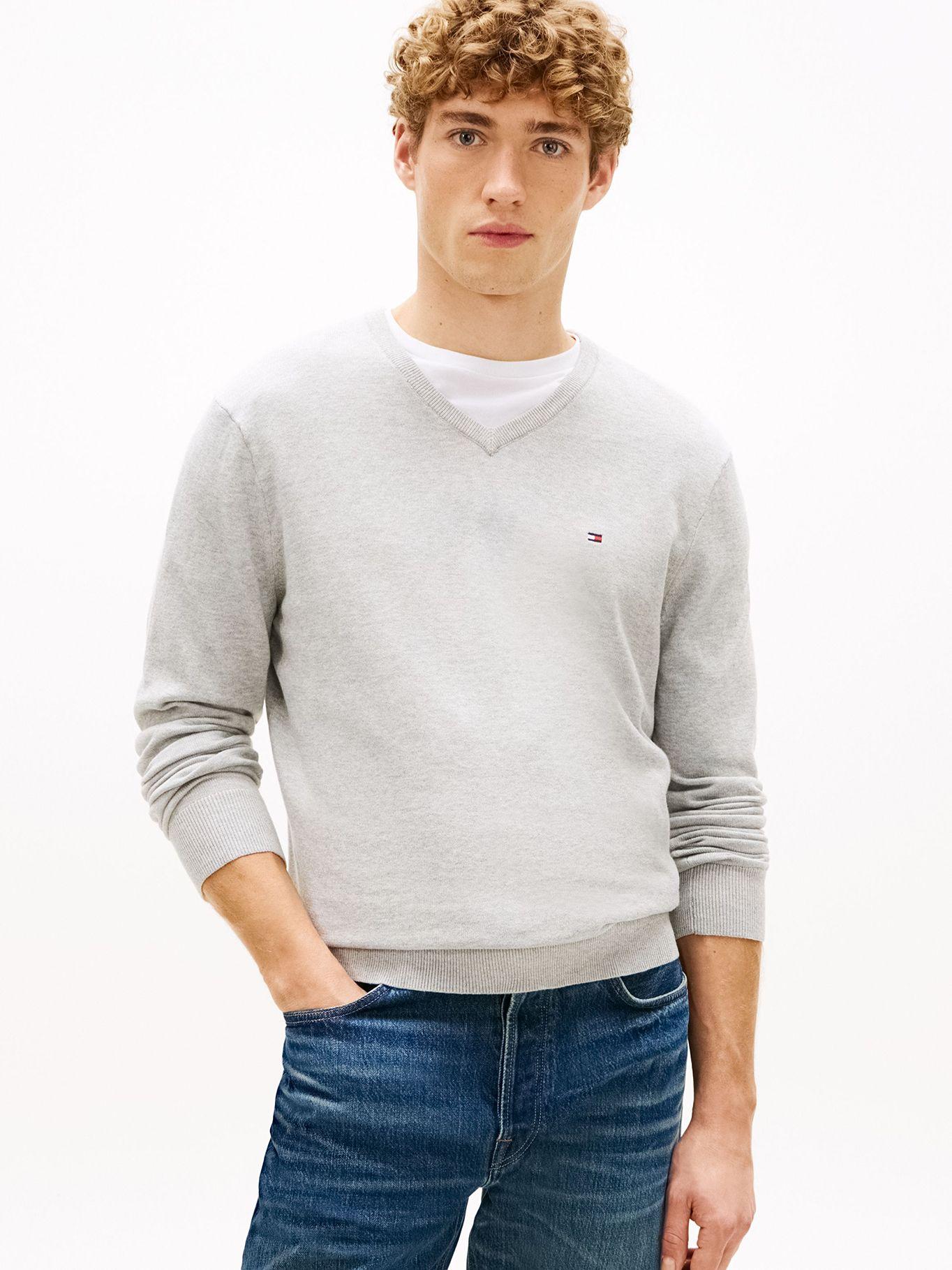 Sweater Essential Con Cuello V Gris Tommy Hilfiger-0