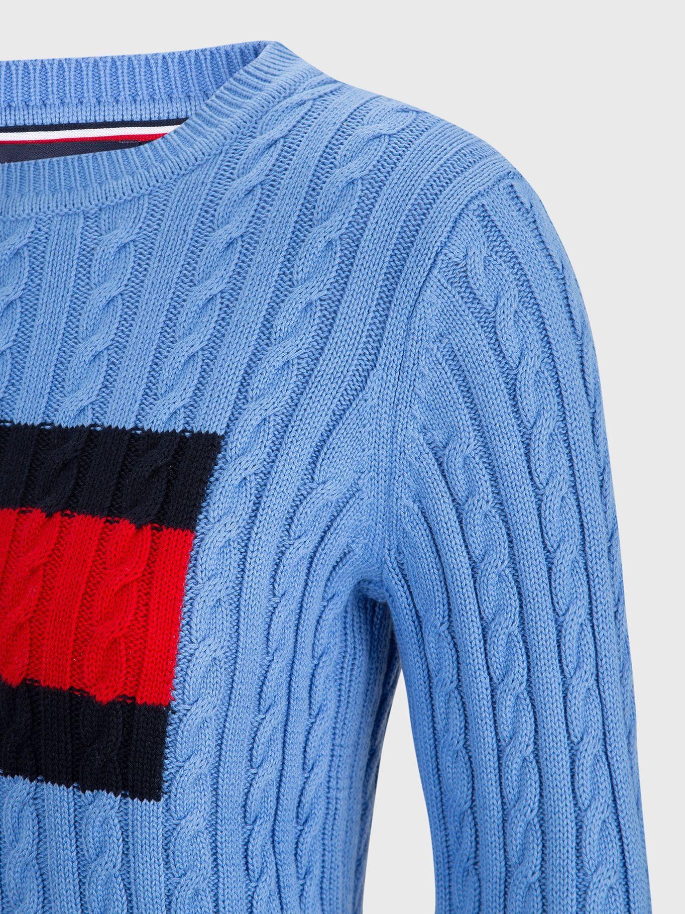 Sweater Tejido Cable Logo Flag Celeste Tommy Hilfiger-2