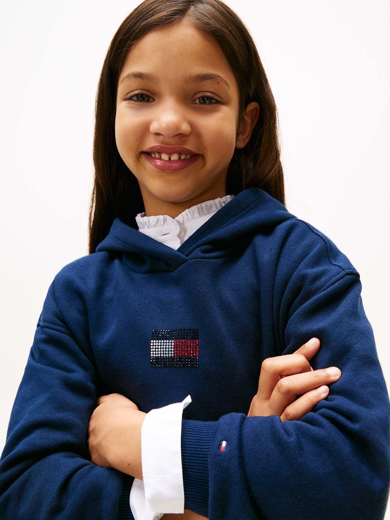 Polerón Hoodie Con Logo De Strass Azul Tommy Hilfiger-3