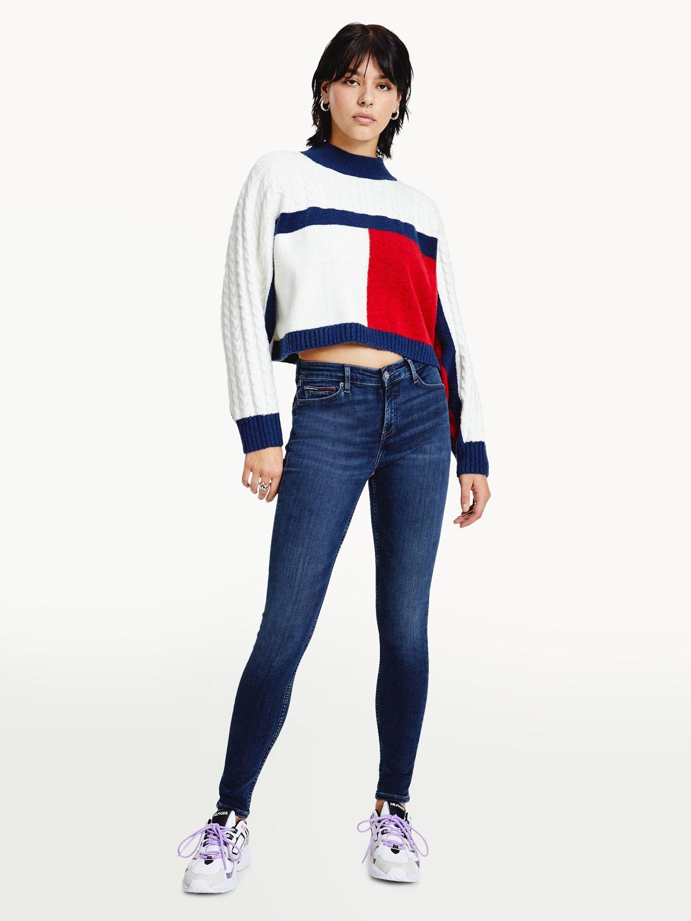 Sweater Crop Flag Logo Blanco Tommy Jeans F2-0