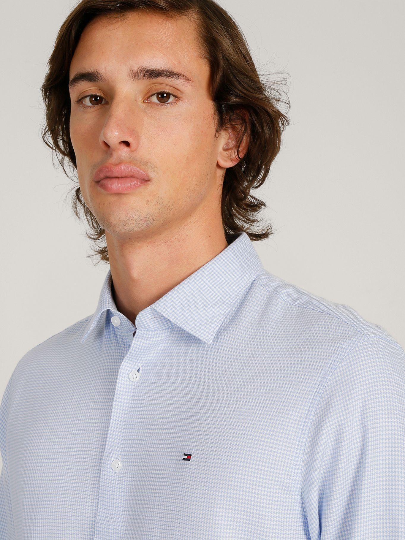 Camisa Solid Regular Fit Celeste Tommy Hilfiger-4