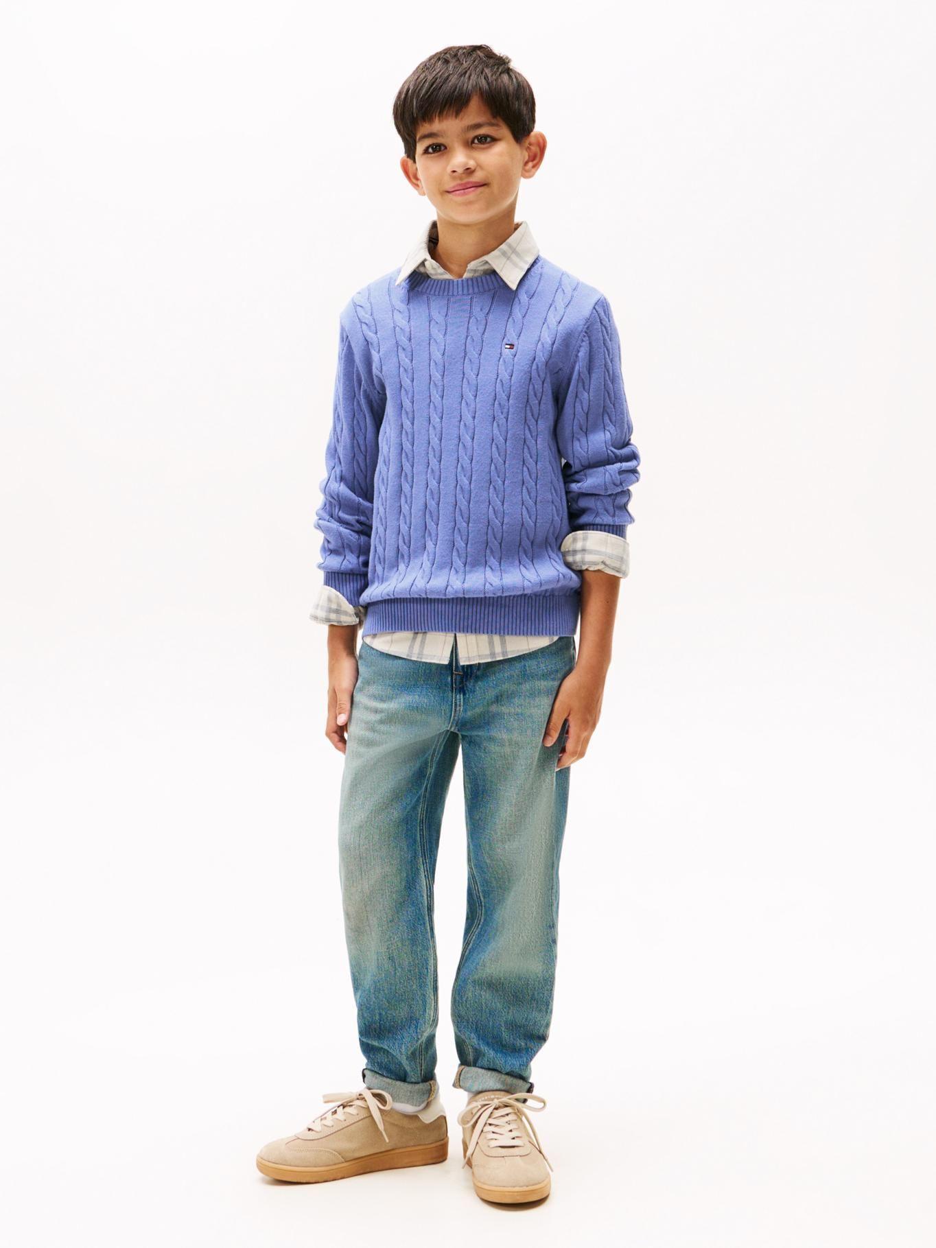 Sweater De Niño De Punto Trenzado Azul Tommy Hilfiger-1