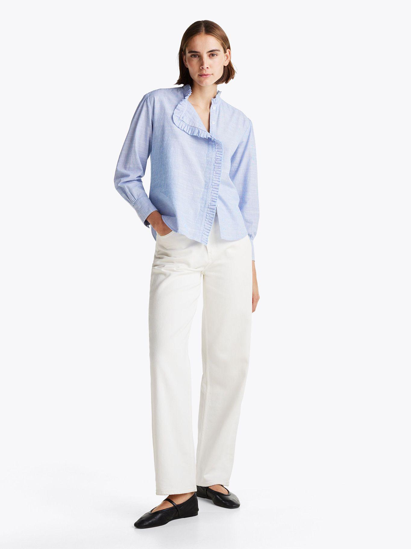 Camisa De Rayas Con Cuello Con Volantes Celeste Tommy Hilfiger-1