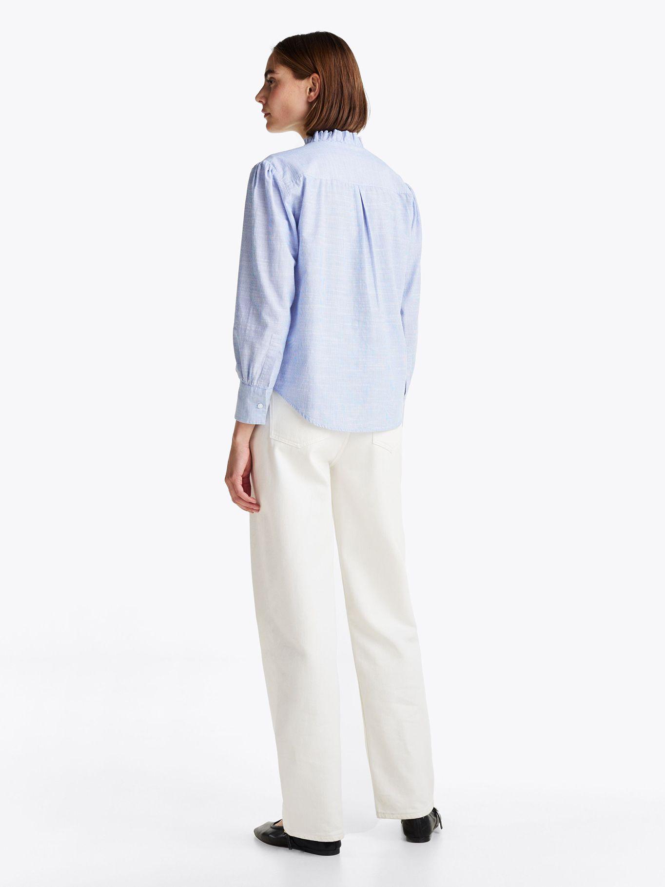 Camisa De Rayas Con Cuello Con Volantes Celeste Tommy Hilfiger-2