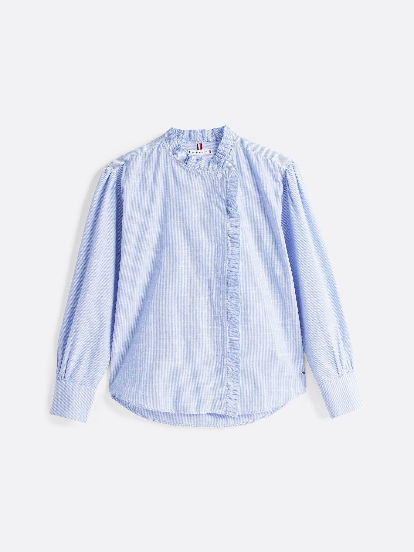 Camisa De Rayas Con Cuello Con Volantes Celeste Tommy Hilfiger-4