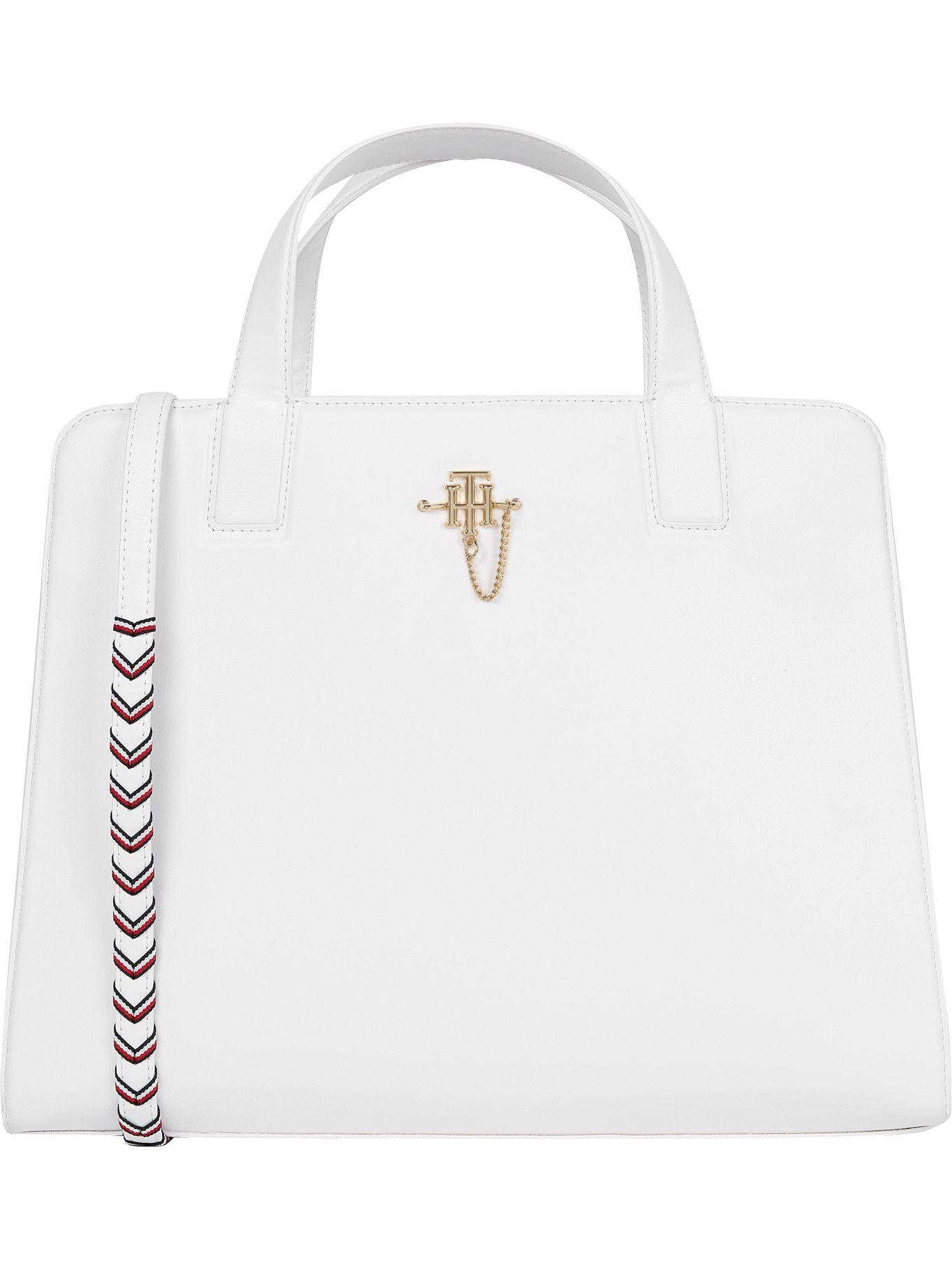Cartera Satchel Con Logo Y Cadena Blanco Tommy Hilfiger-0