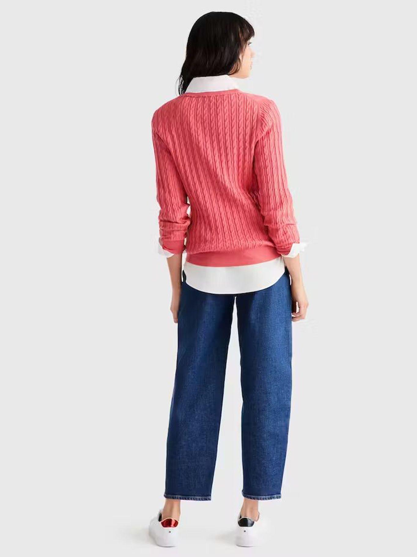 Sweater Tejido Cable De Cuello V Rosado Tommy Hilfiger-2