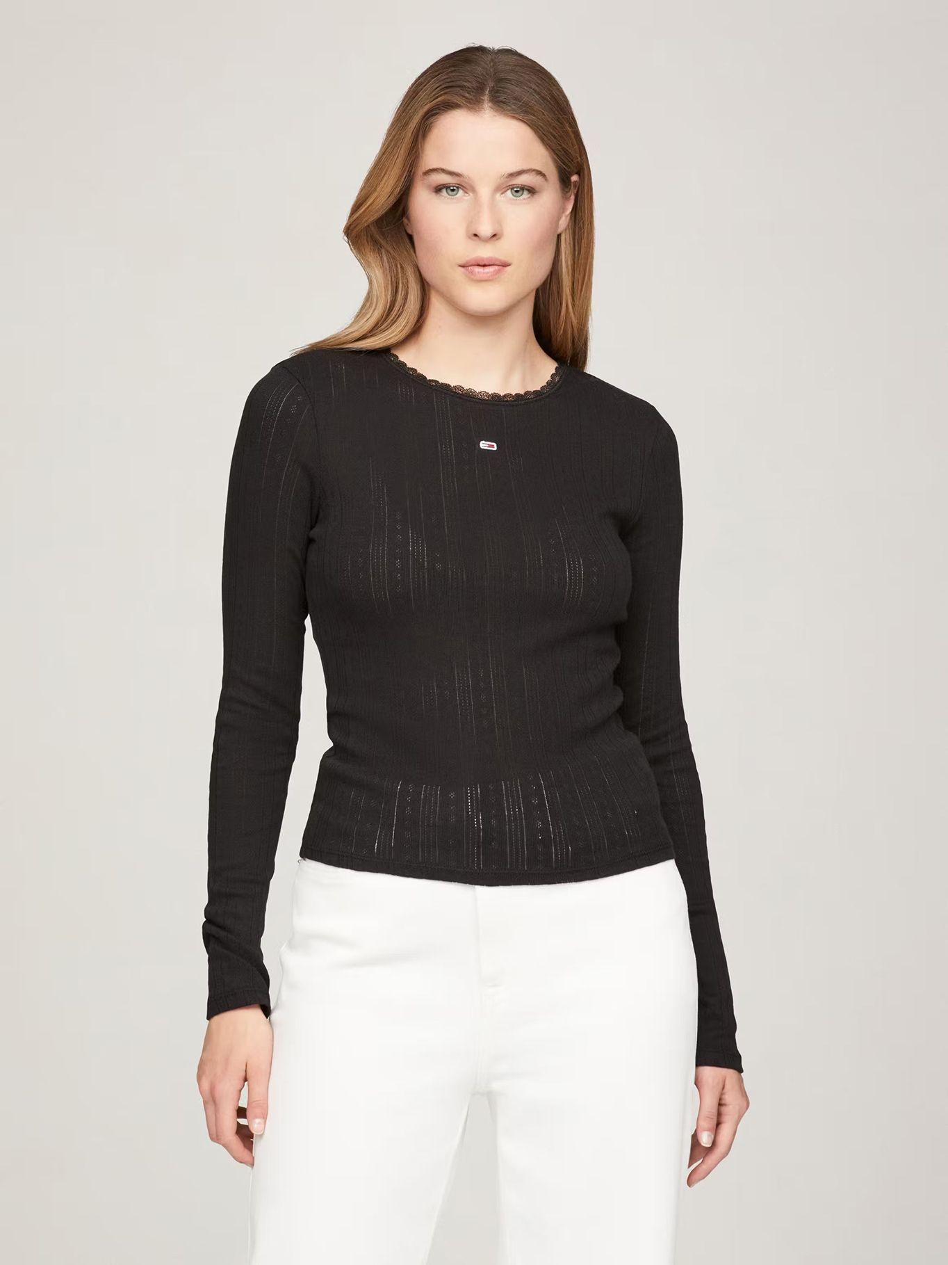 Polera Pointelle Con Logo Slim Fit Negro Tommy Jeans-0