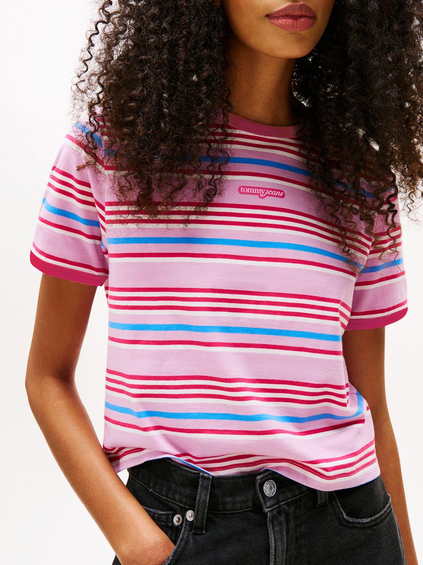 Polera De Rayas Con Logo Rosado U06 Tommy Jeans-3