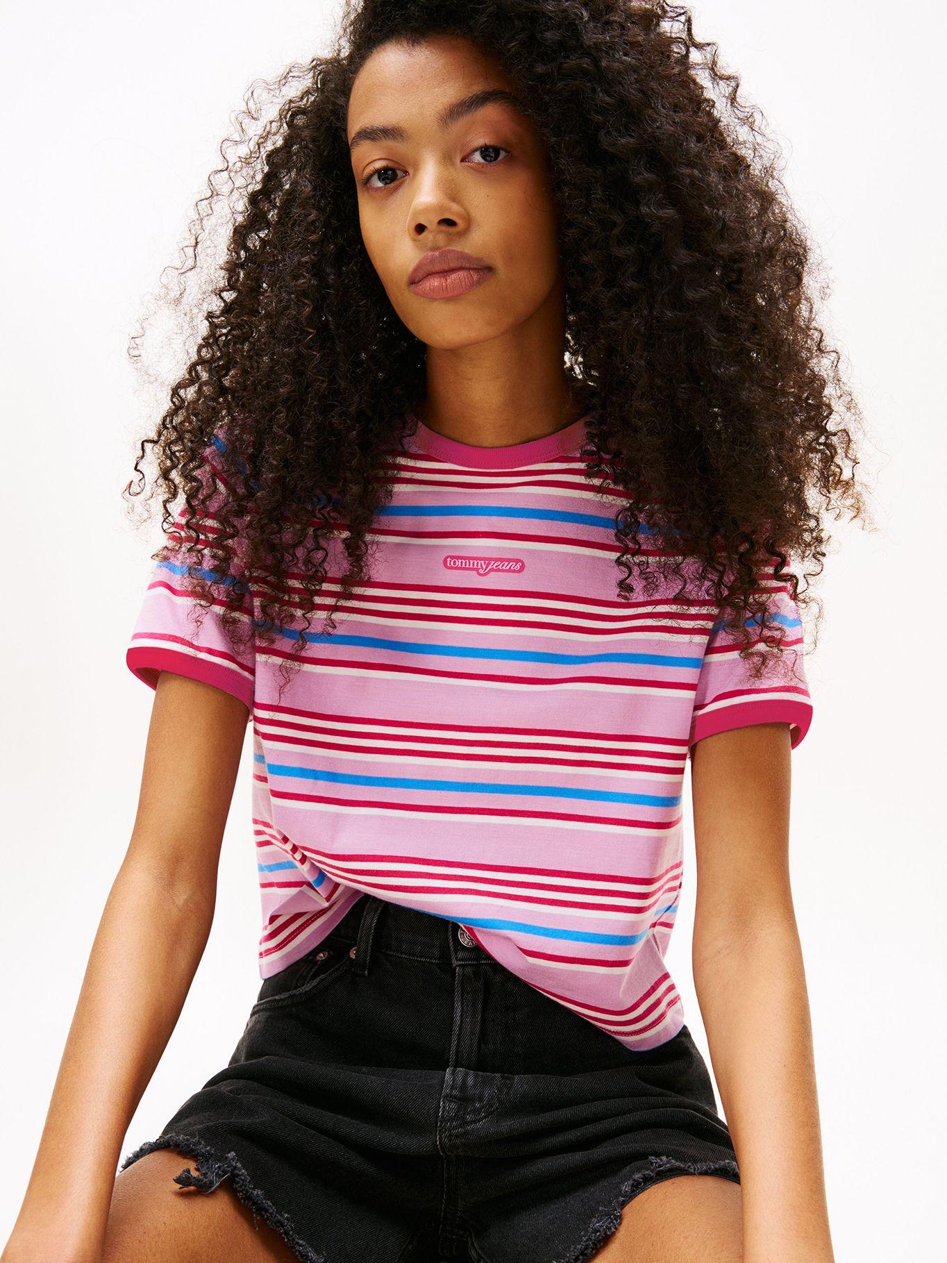 Polera De Rayas Con Logo Rosado U06 Tommy Jeans-4