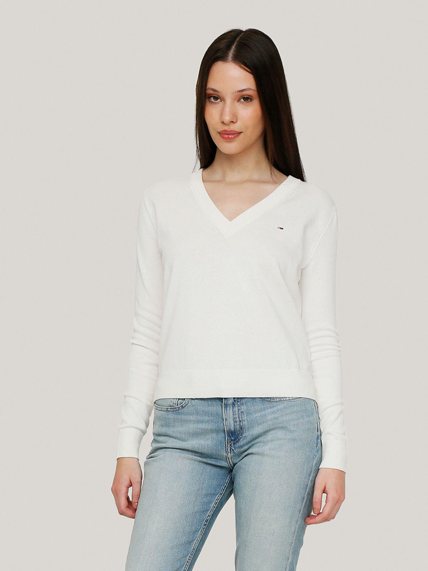 Sweater Essential V-Neck Con Logo Blanco Tommy Jeans-0