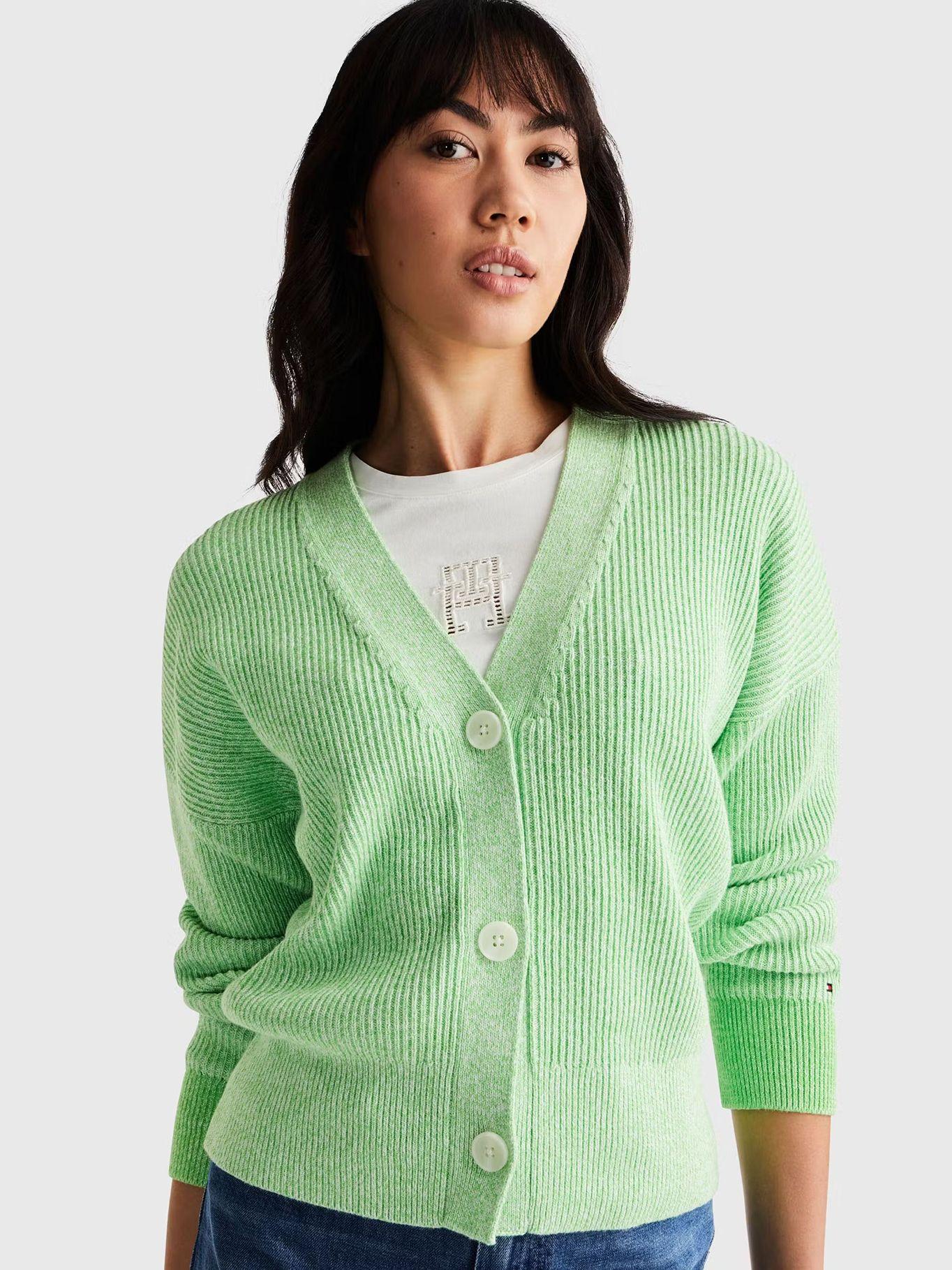 Cárdigan Cropped Relaxed Solid Verde Tommy Hilfiger-3