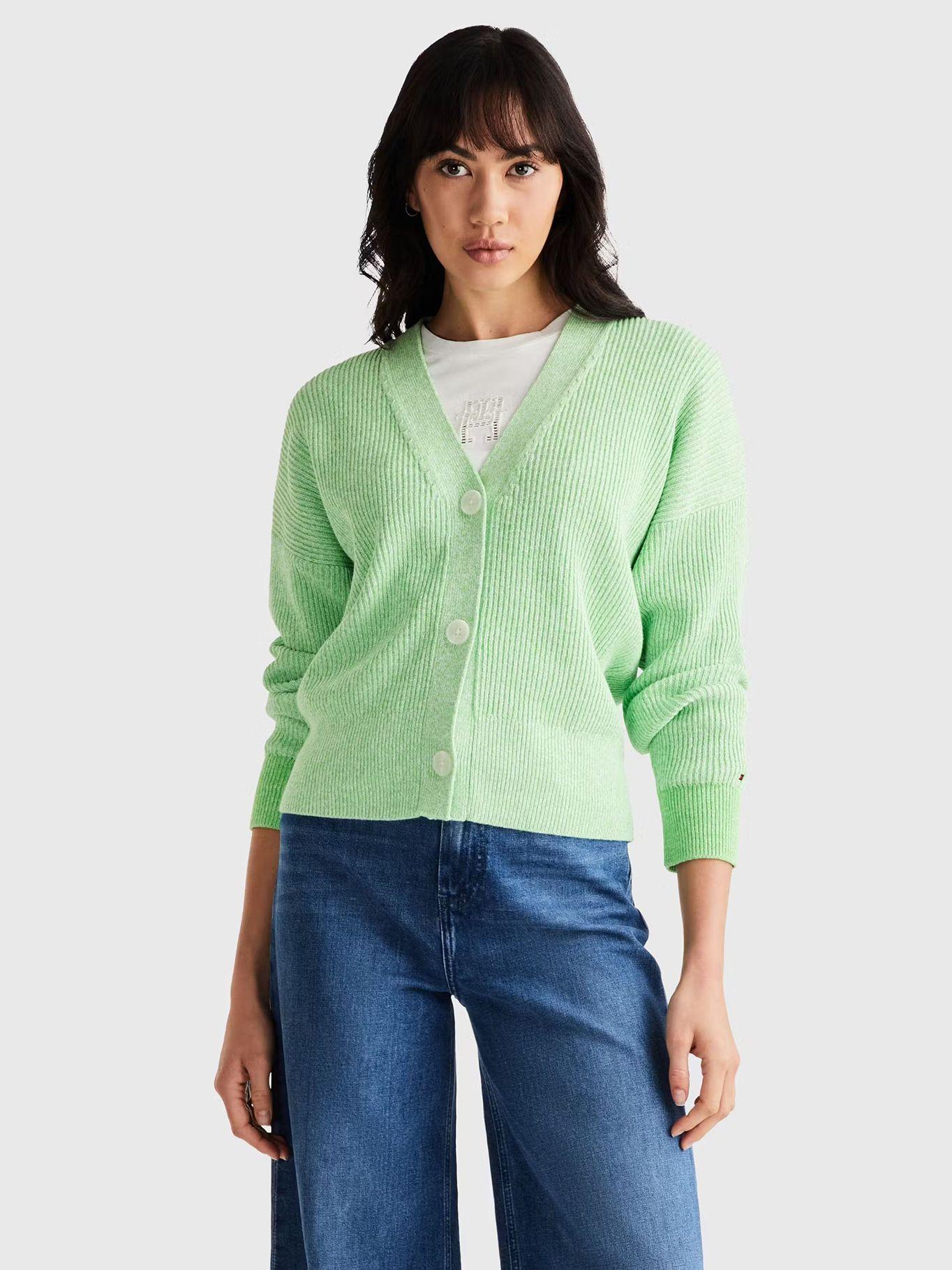 Cárdigan Cropped Relaxed Solid Verde Tommy Hilfiger-0