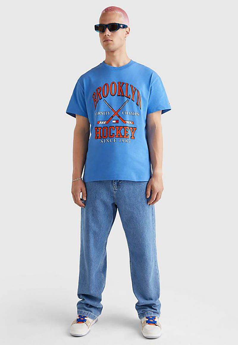 Polera Relaxed Hockey Vintage Celeste Tommy Hilfiger-1