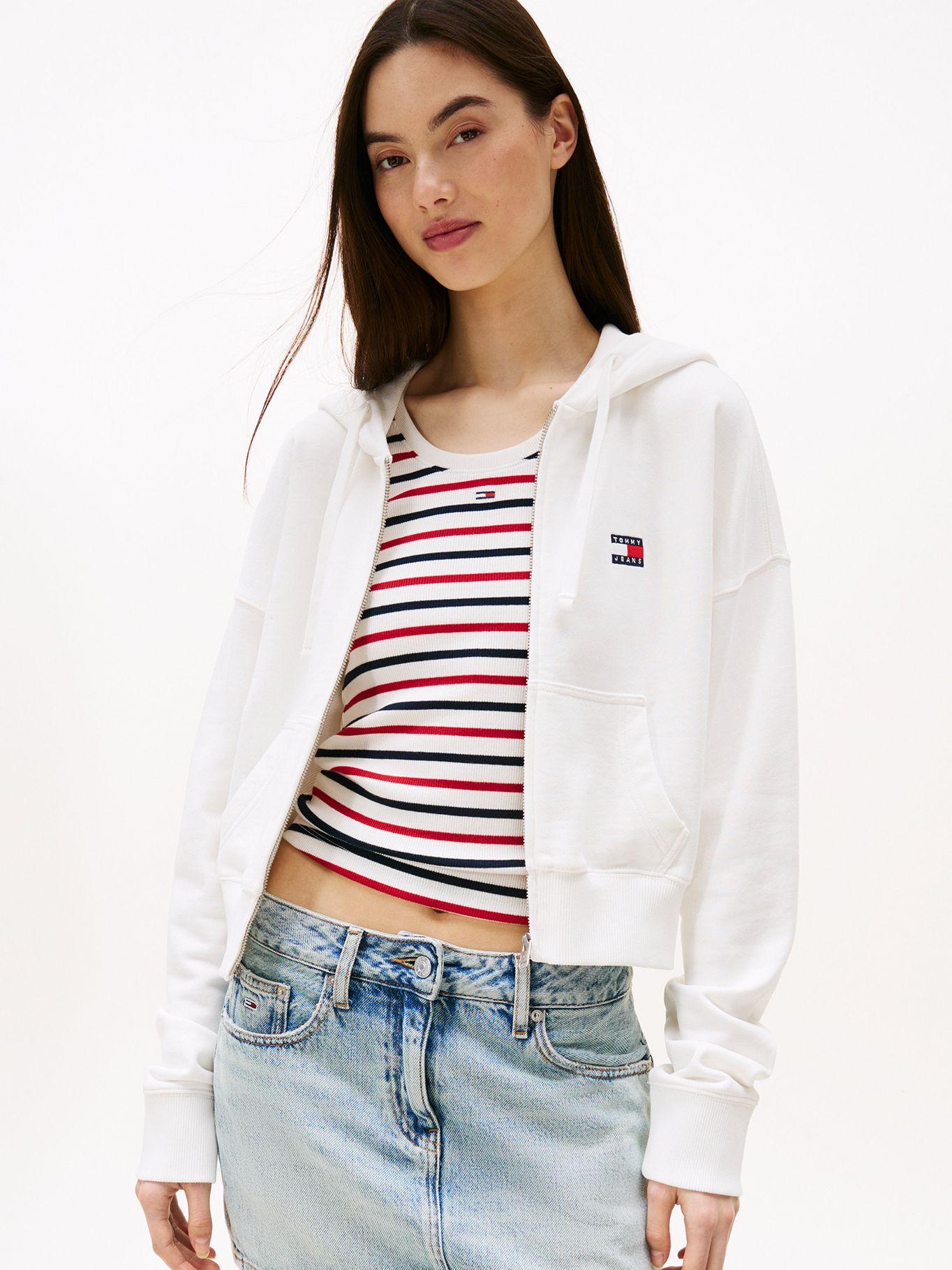 Polerón Hoodie Cropped  Cierre Blanco YBL Tommy Jeans-0