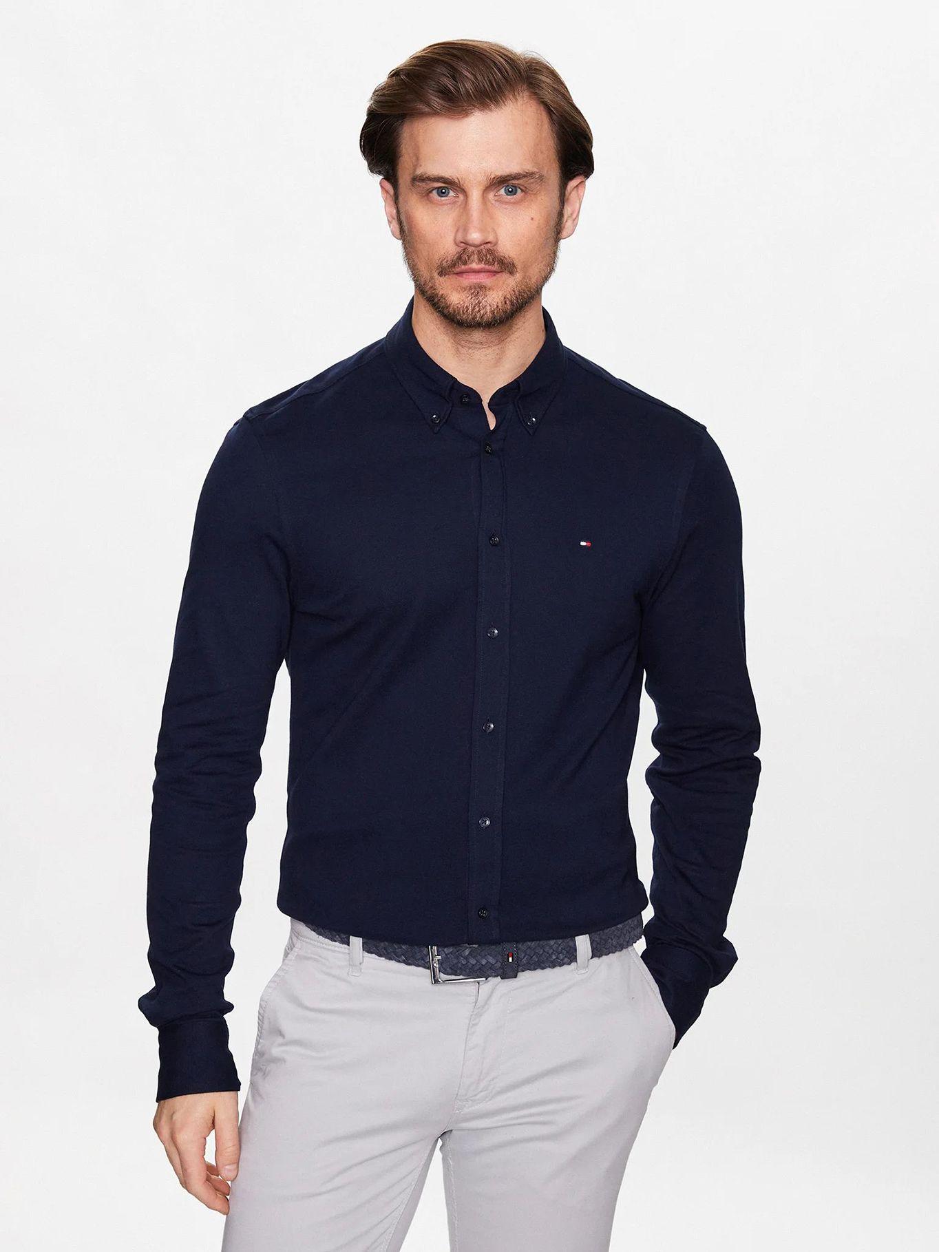Camisa Pique Solid Regular Fit Azul Tommy Hilfiger-0