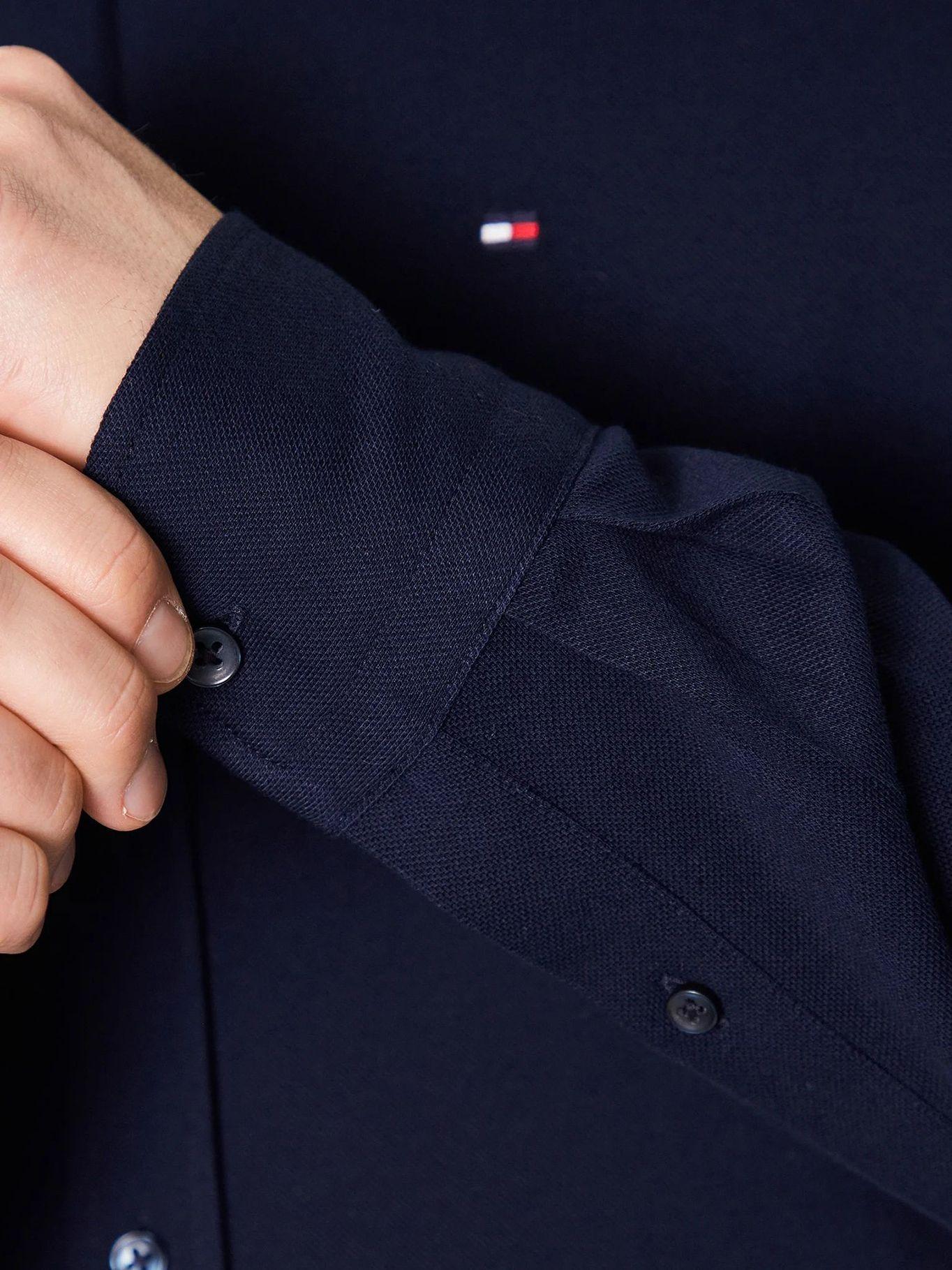 Camisa Pique Solid Regular Fit Azul Tommy Hilfiger-3