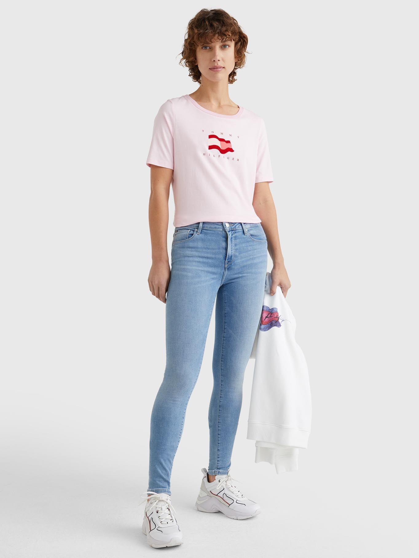 Polera Con Logo Aterciopelado Rosado Tommy Hilfiger-0