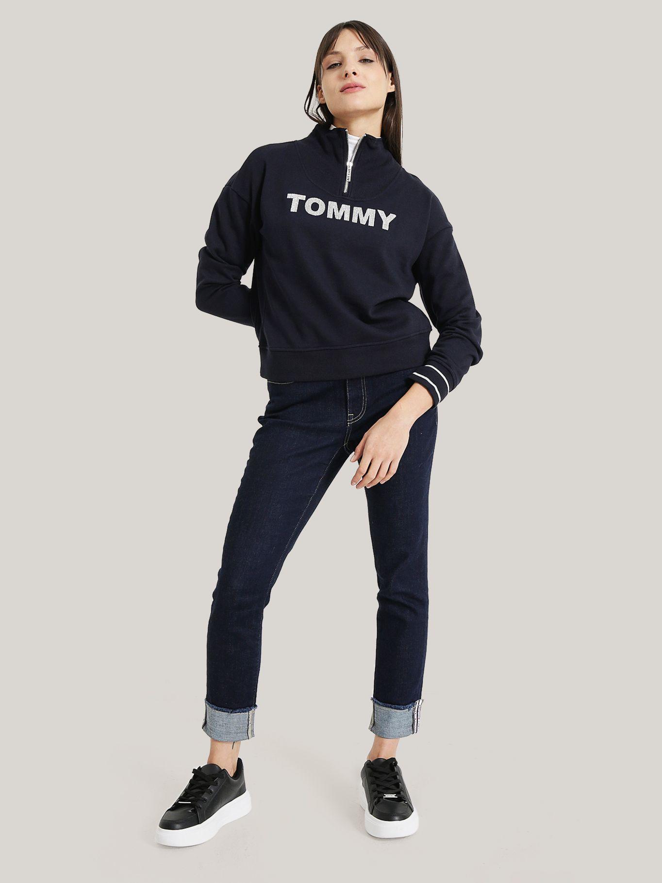 Polerón Con Medio Cierre Y Logo Azul Tommy Hilfiger-1