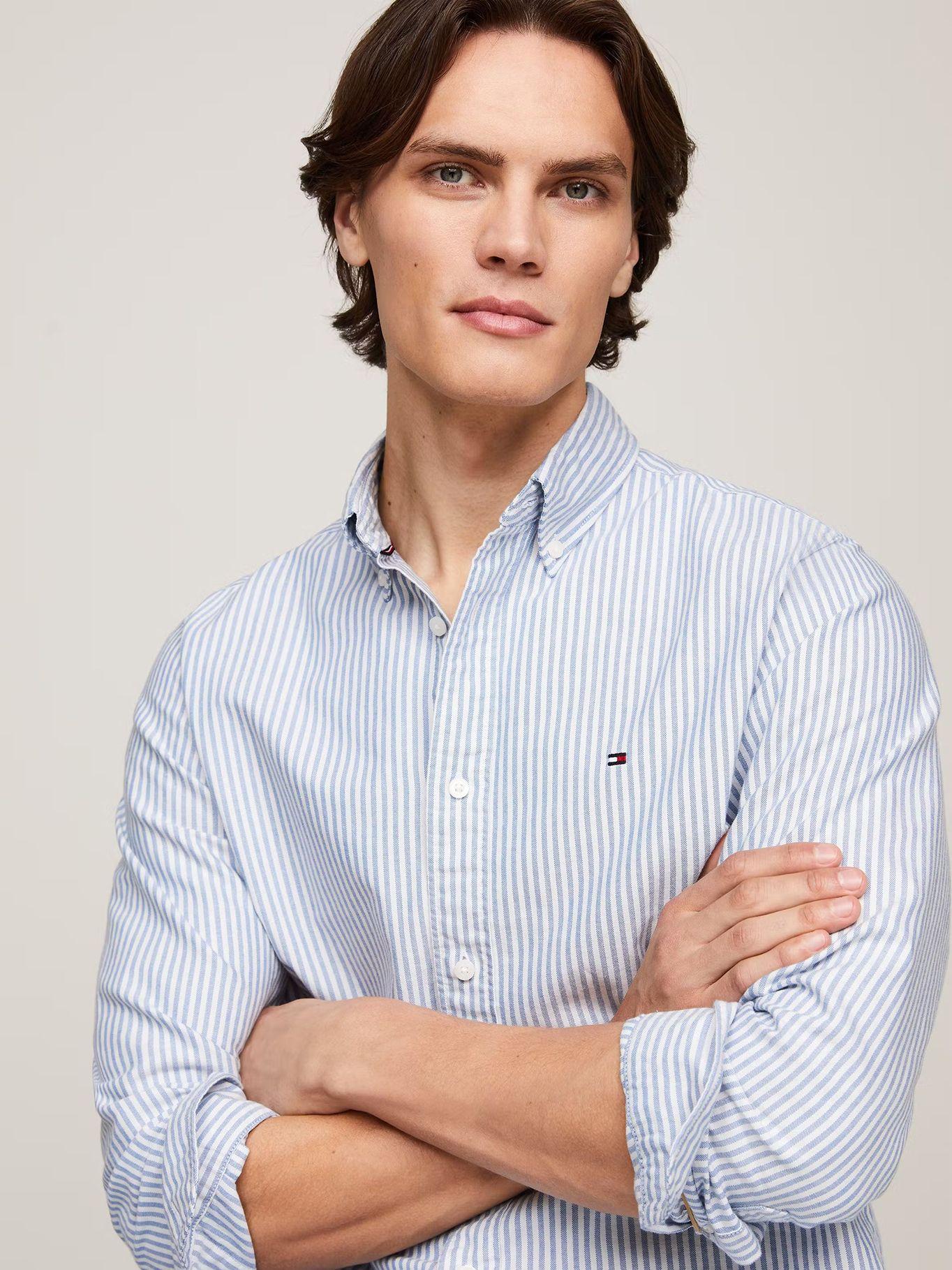 Camisa Heritage De Rayas Regular Fit Celeste Tommy Hilfiger-3