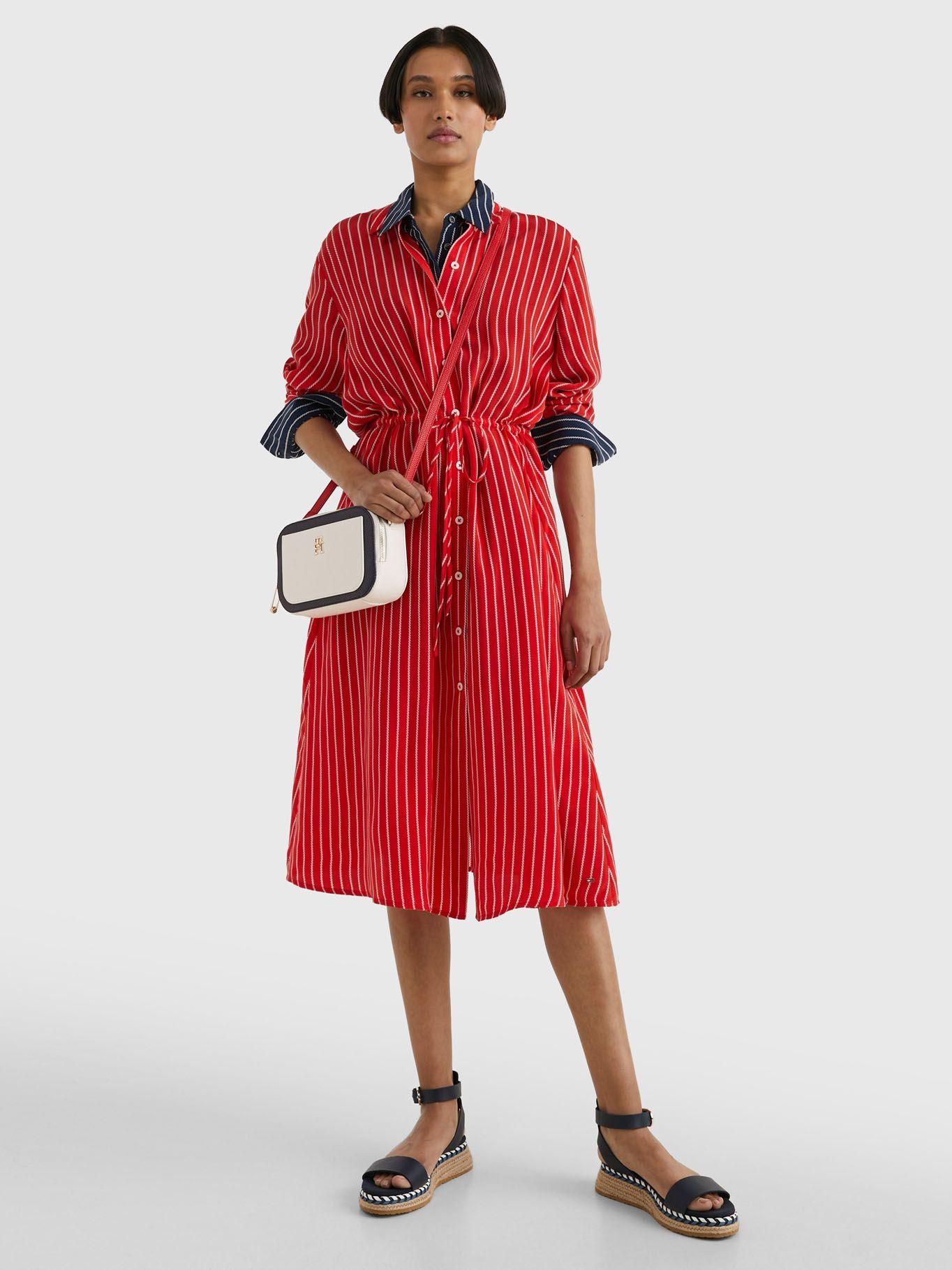 Vestido Camisero Midi A Rayas Rojo Tommy Hilfiger-0