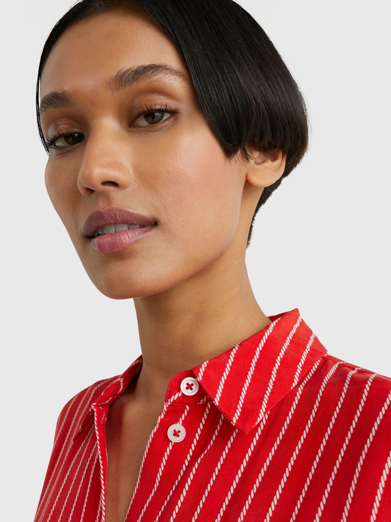 Vestido Camisero Midi A Rayas Rojo Tommy Hilfiger-3