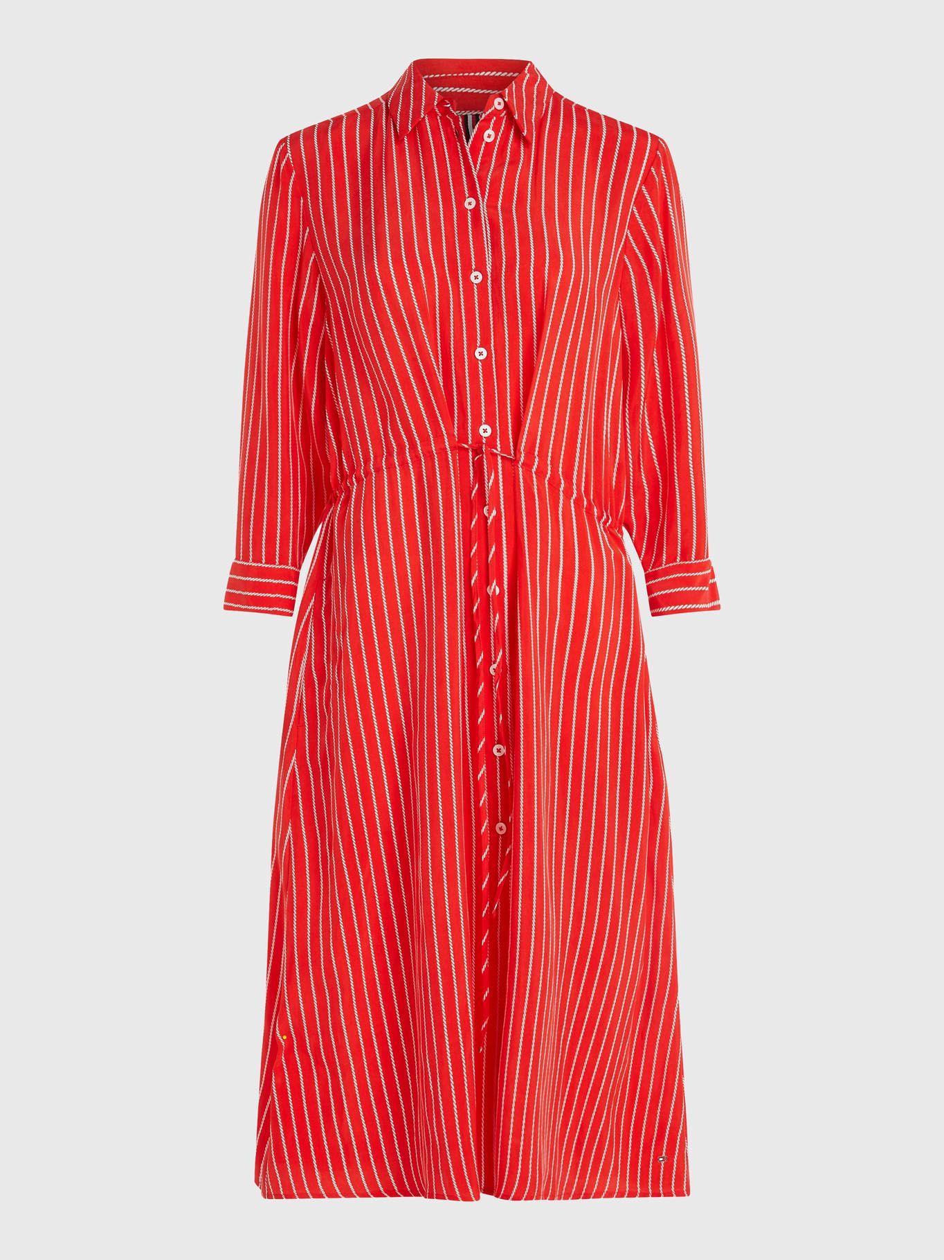 Vestido Camisero Midi A Rayas Rojo Tommy Hilfiger-4